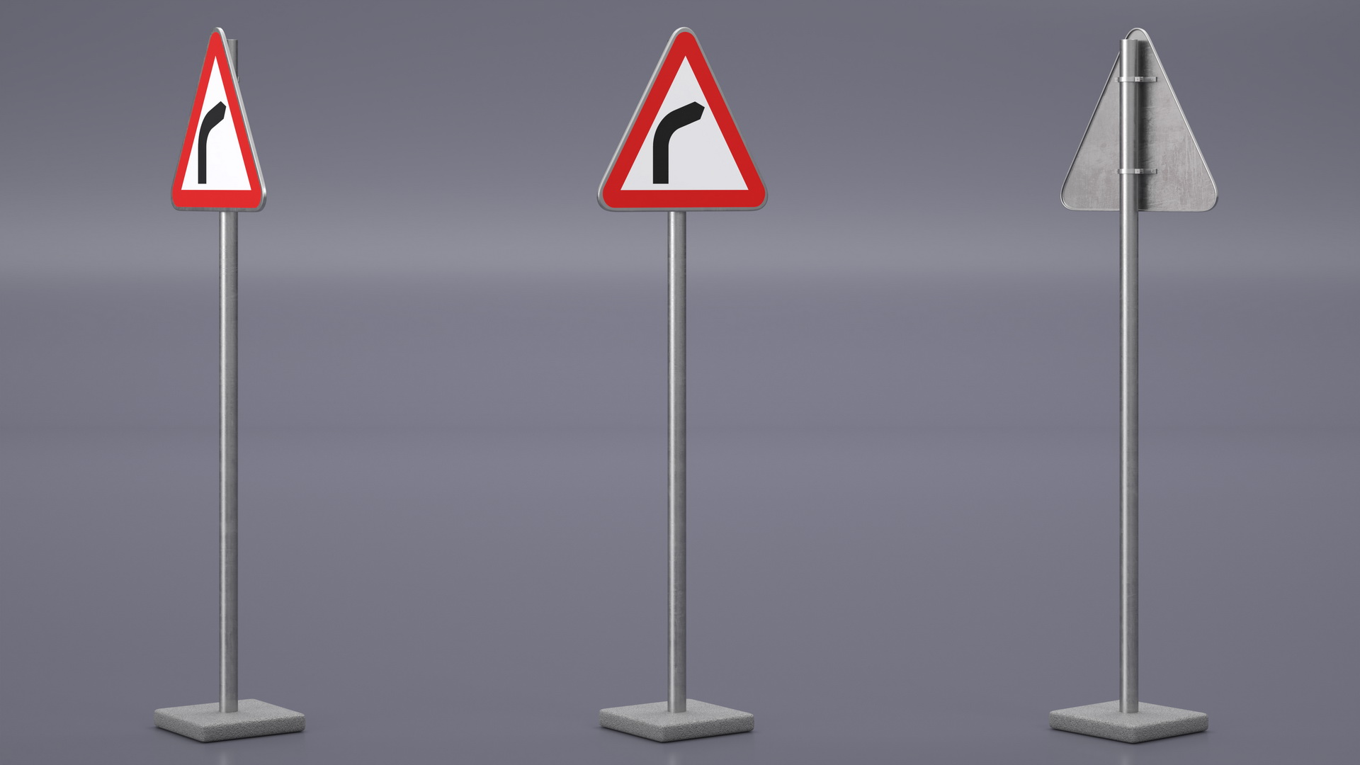 3D Bend to Right Road Sign model