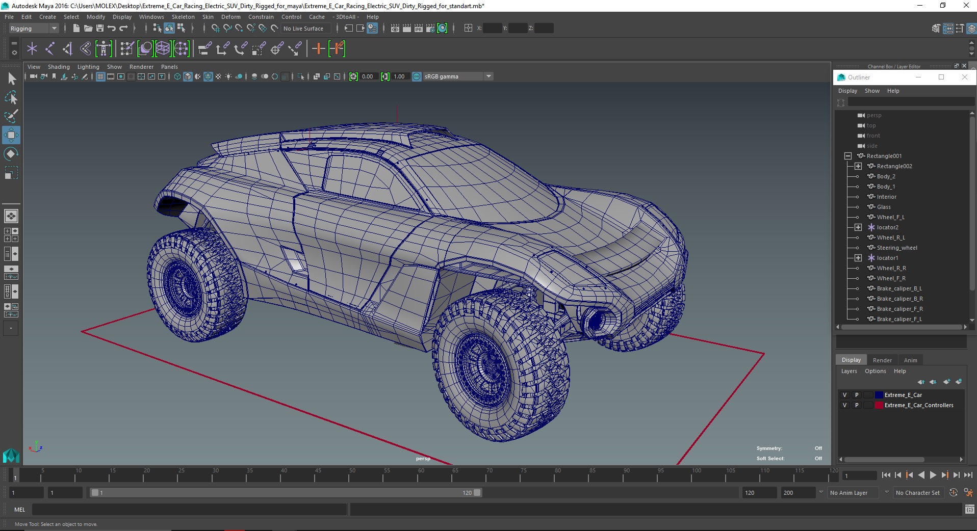 3D model Extreme E Car Racing Electric SUV Dirty Rigged for Maya