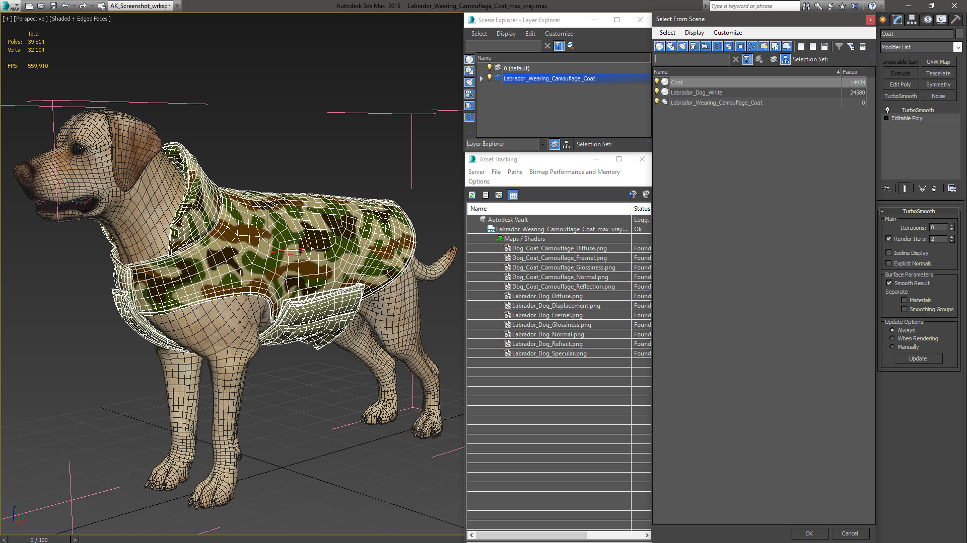 Labrador Wearing Camouflage Coat 3D