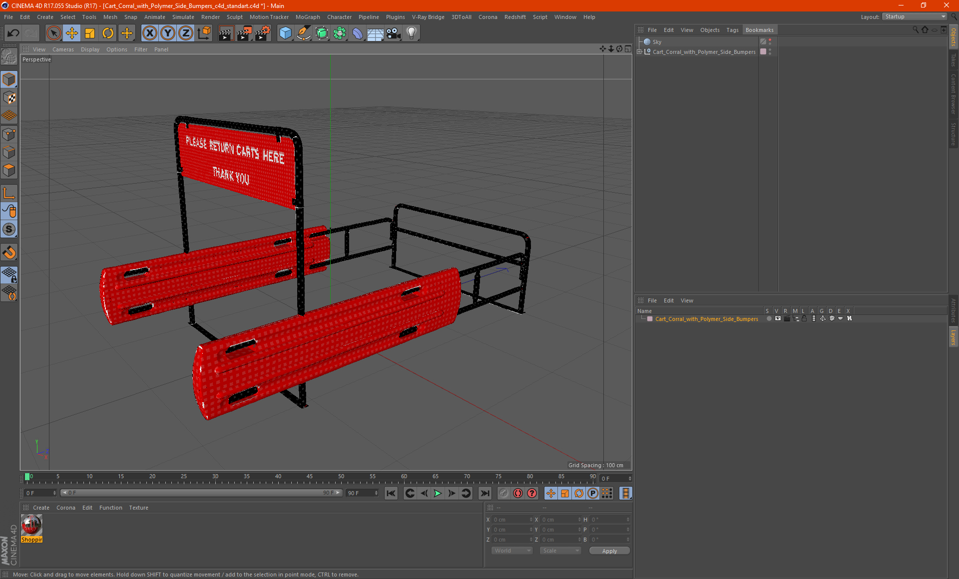 Cart Corral with Polymer Side Bumpers 3D