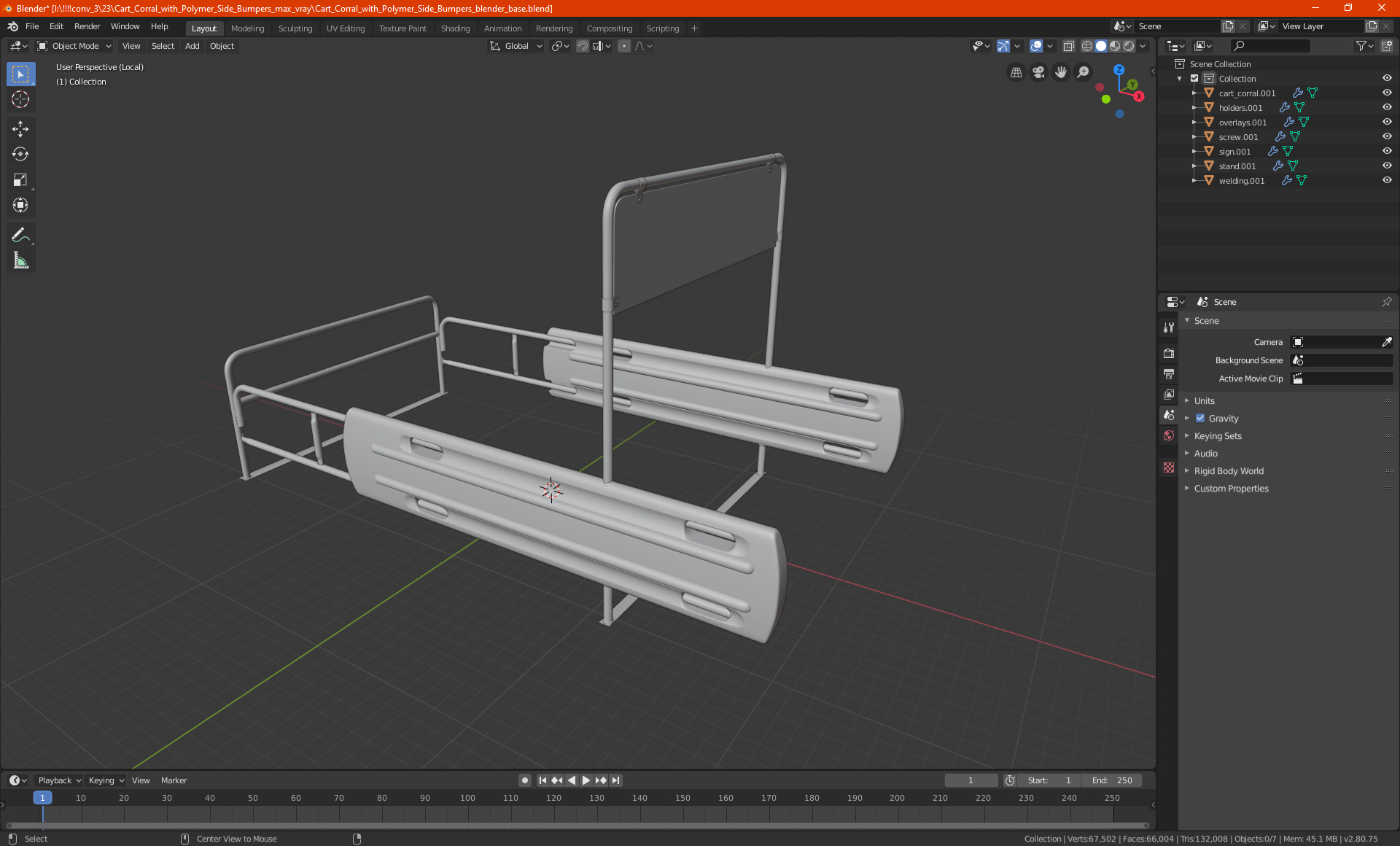 Cart Corral with Polymer Side Bumpers 3D