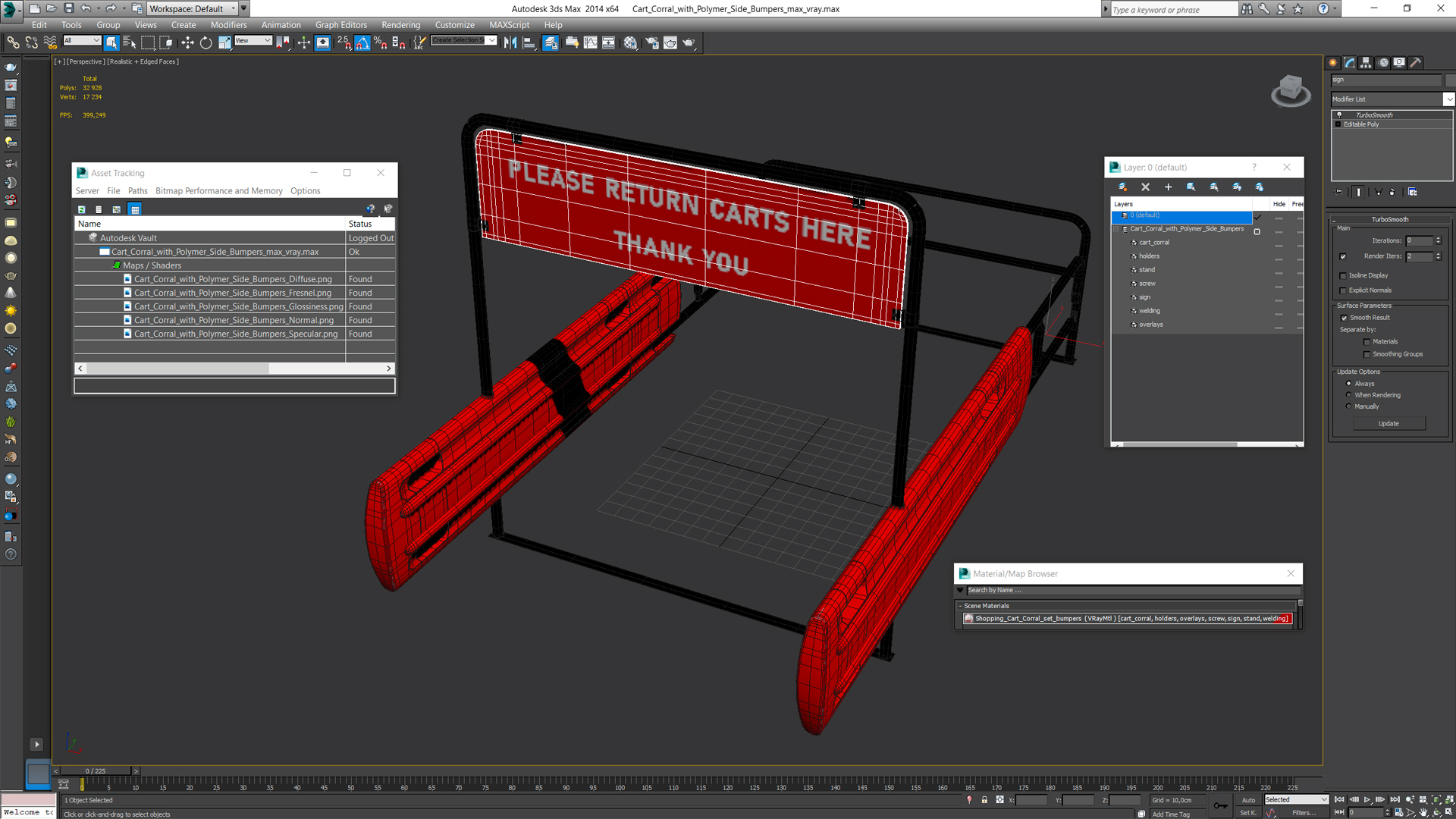 Cart Corral with Polymer Side Bumpers 3D
