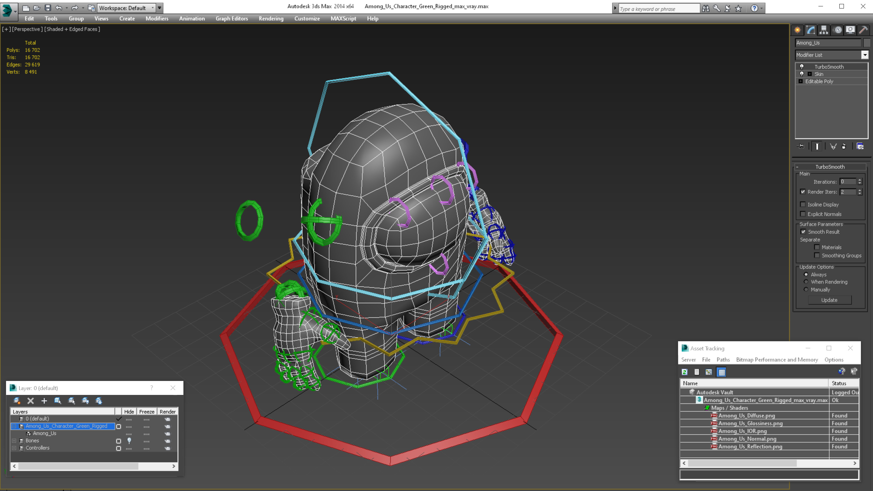 3D model Among Us Character Green Rigged for Maya