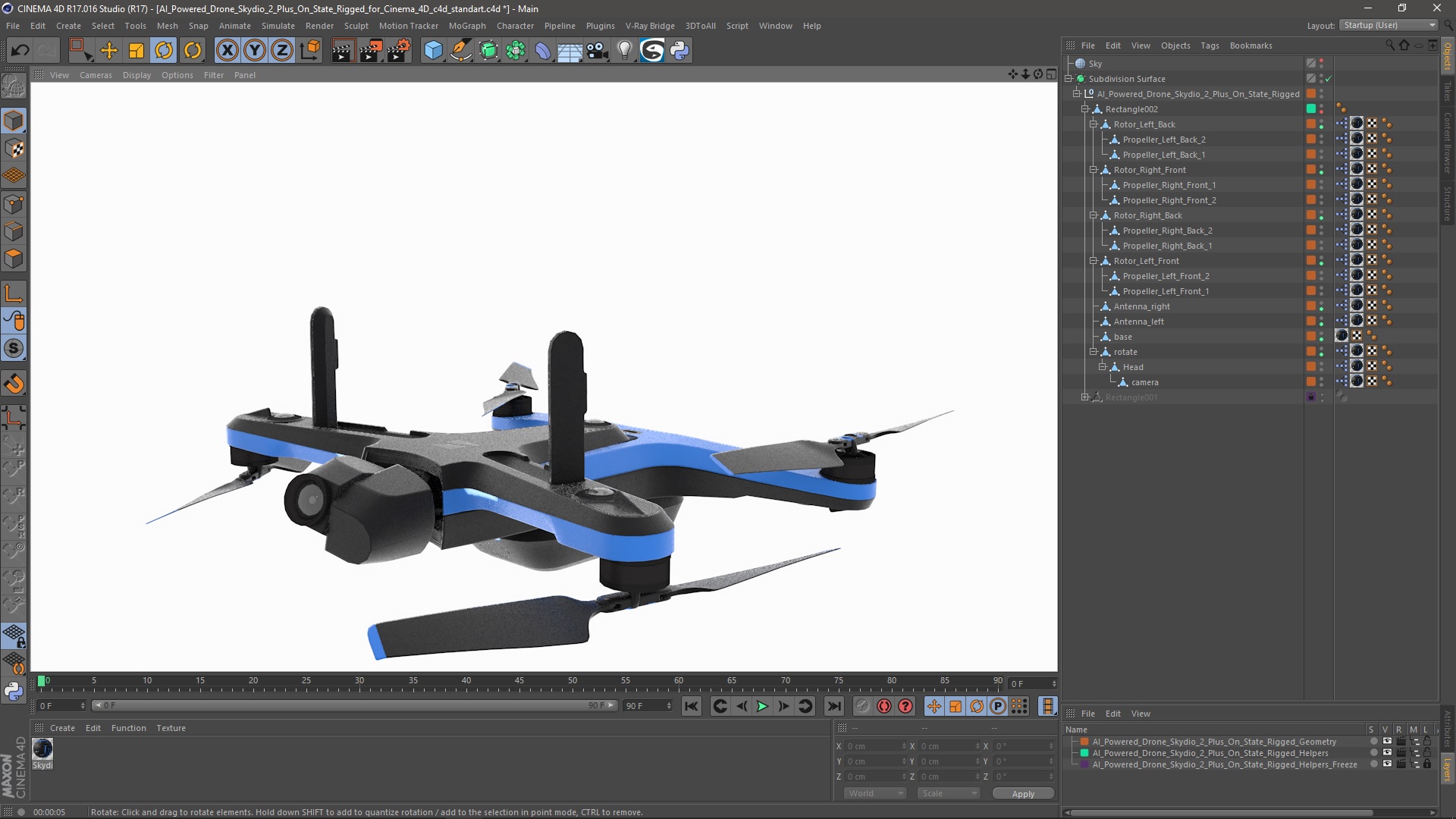 3D model AI Powered Drone Skydio 2 Plus On State Rigged for Cinema 4D