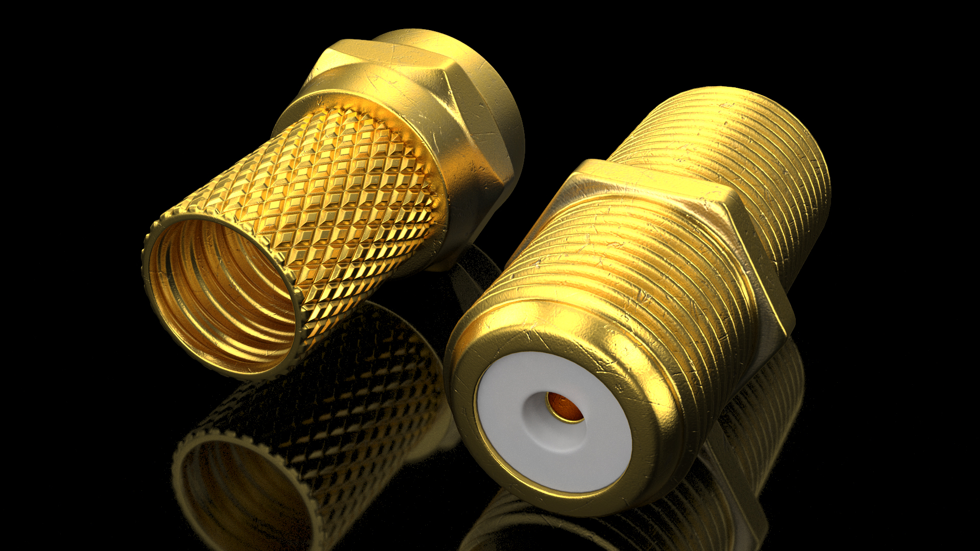Coaxial Cable Connector and Extender Set Gold Plated 3D