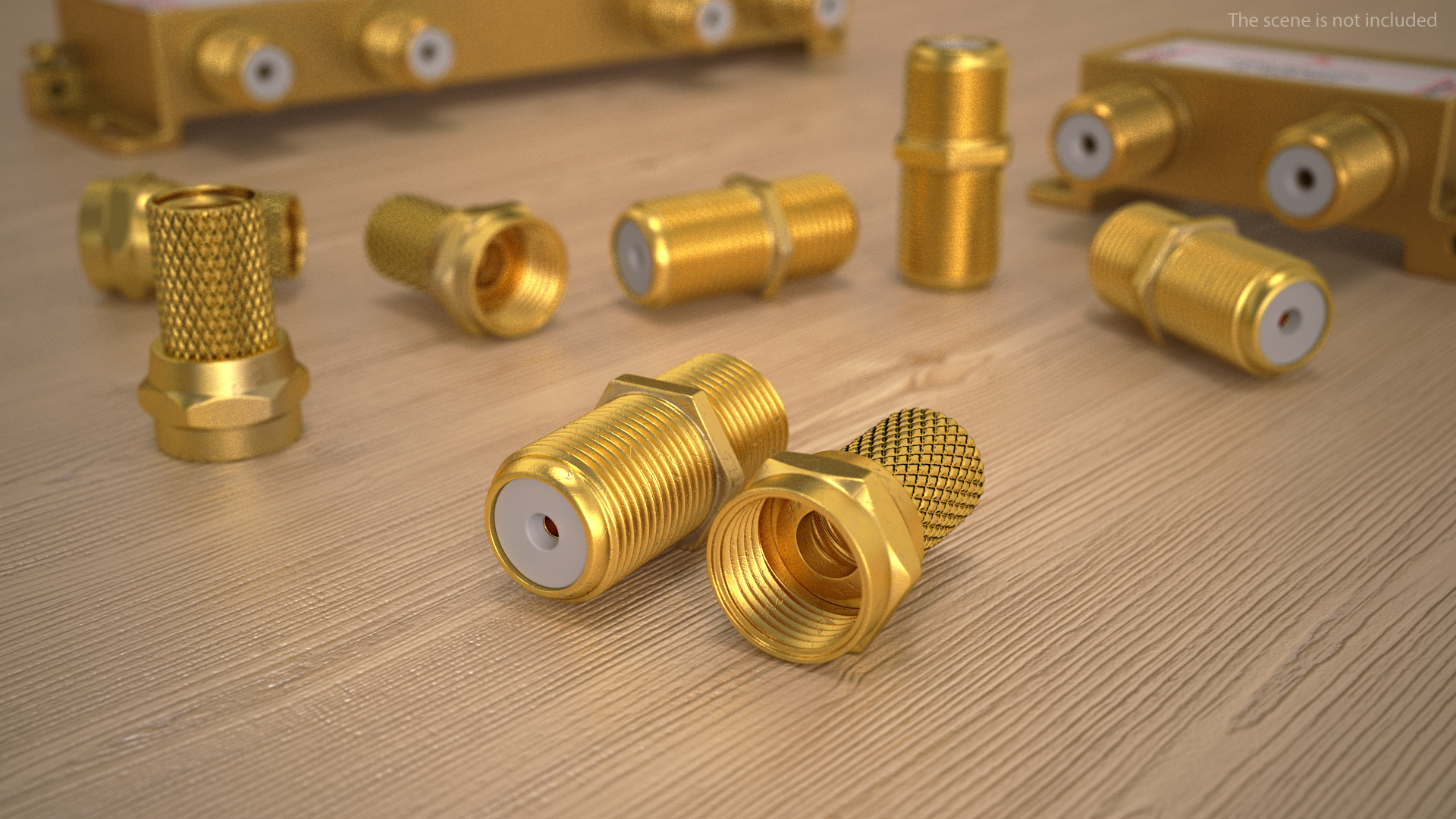 Coaxial Cable Connector and Extender Set Gold Plated 3D