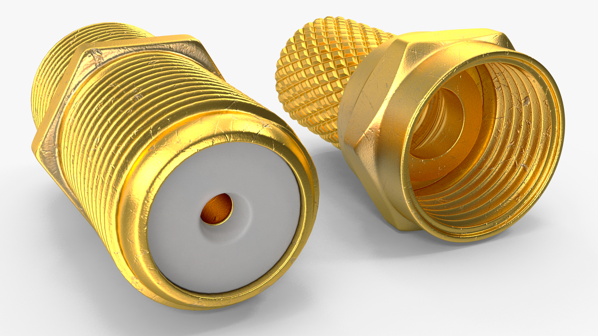 Coaxial Cable Connector and Extender Set Gold Plated 3D