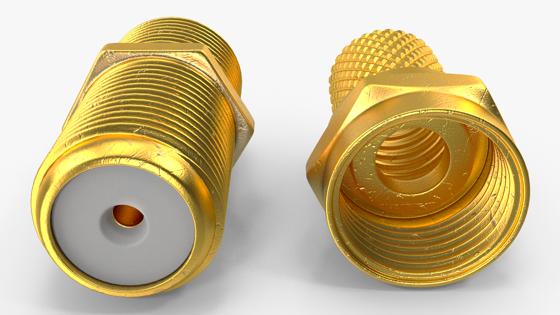 Coaxial Cable Connector and Extender Set Gold Plated 3D