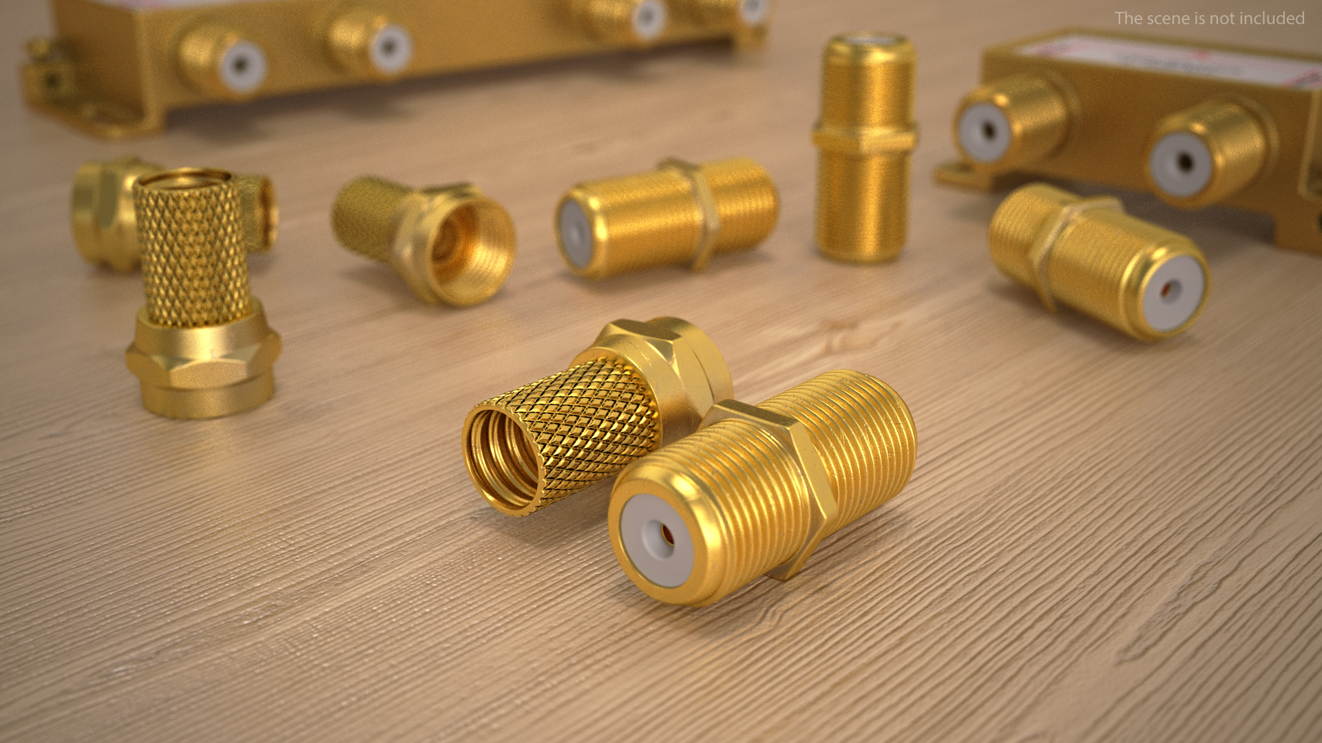 Coaxial Cable Connector and Extender Set Gold Plated 3D