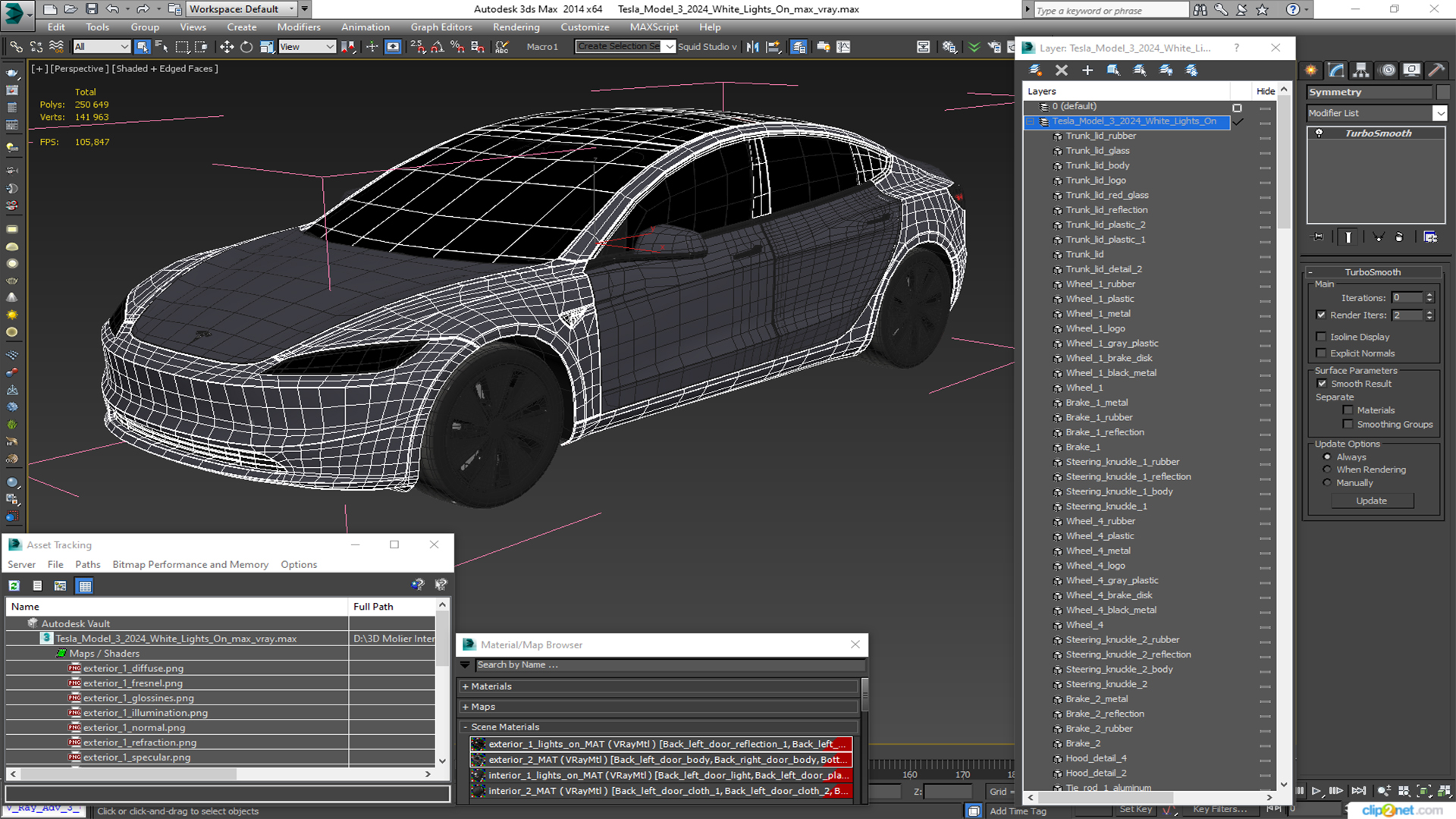 Tesla Model 3 2024 White Lights On 3D model