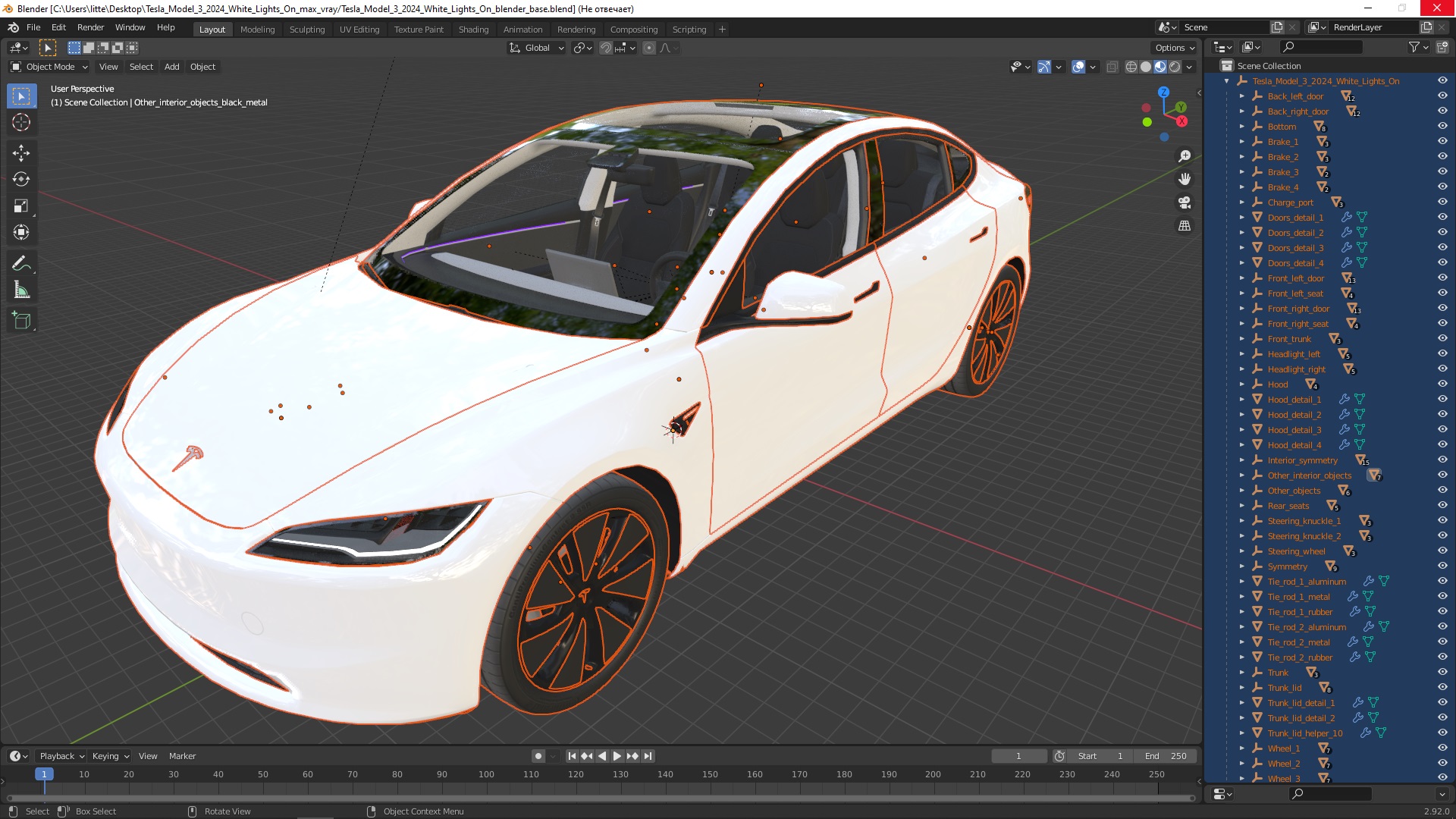Tesla Model 3 2024 White Lights On 3D model