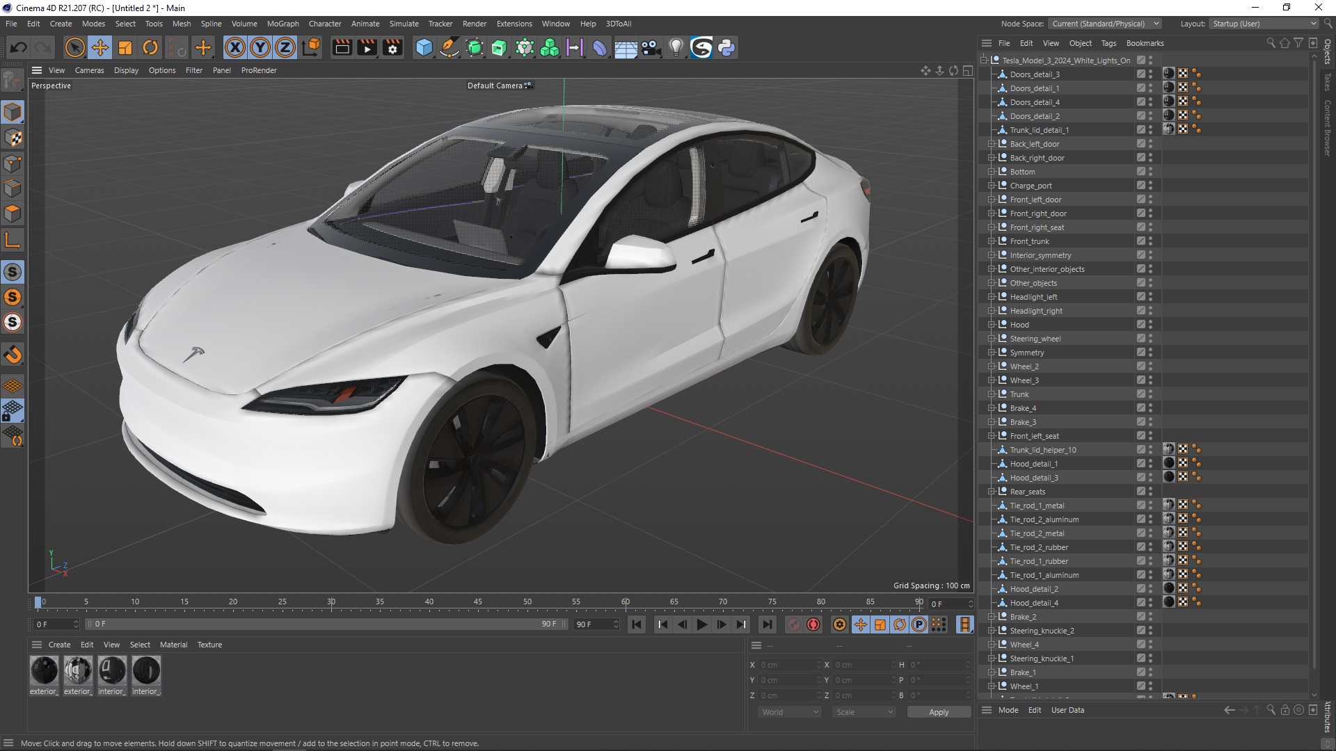 Tesla Model 3 2024 White Lights On 3D model