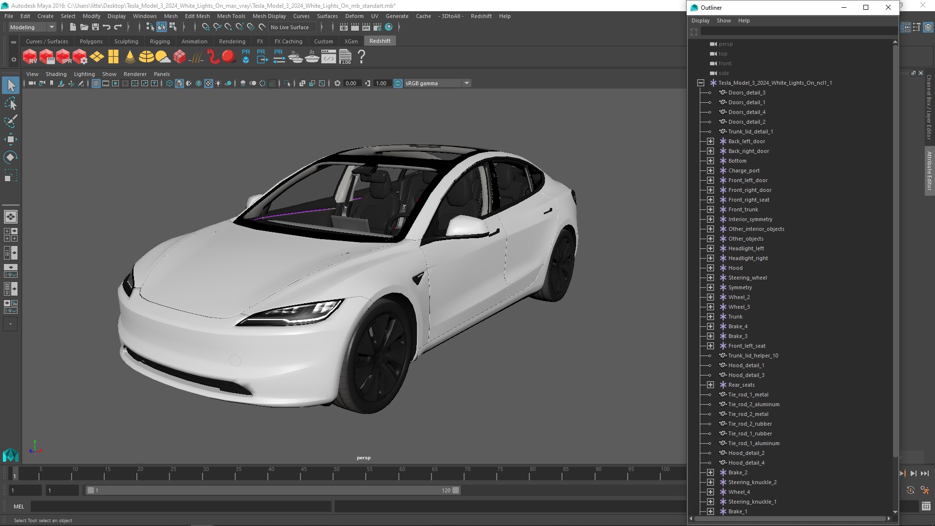 Tesla Model 3 2024 White Lights On 3D model