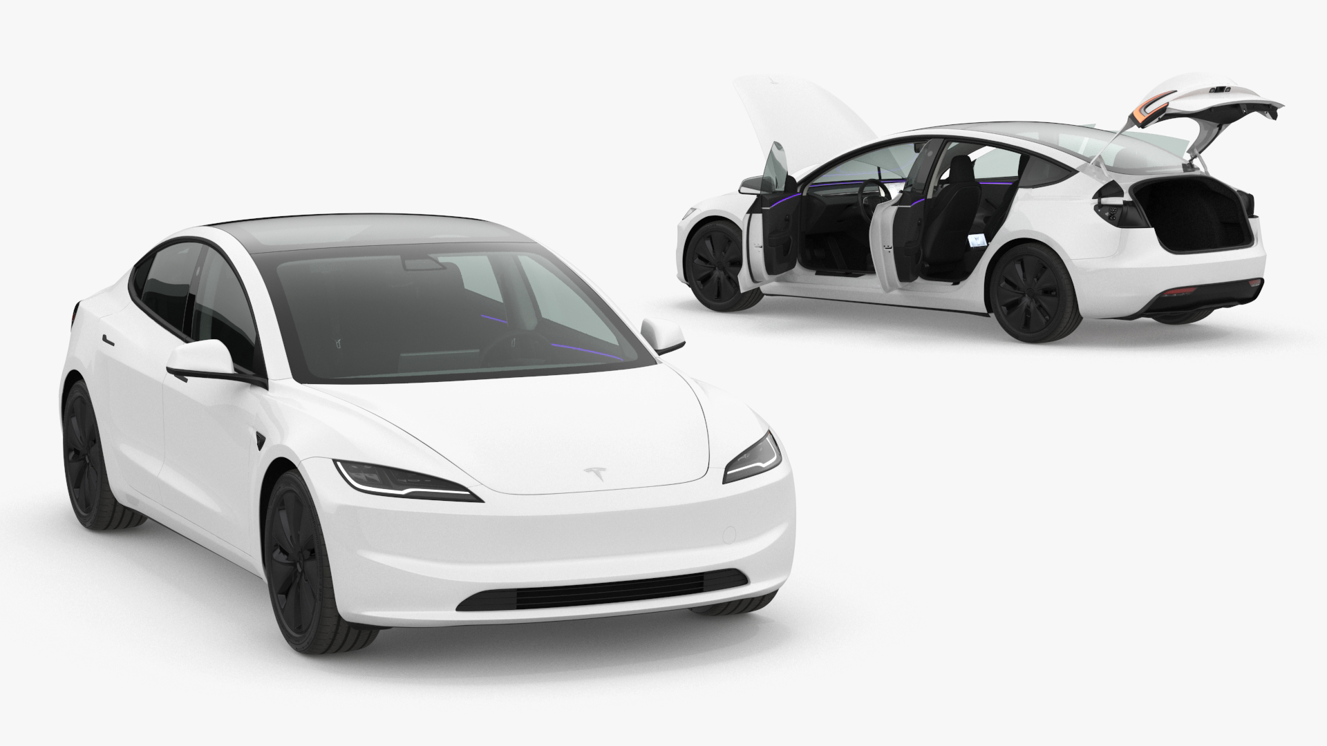 Tesla Model 3 2024 White Lights On 3D model