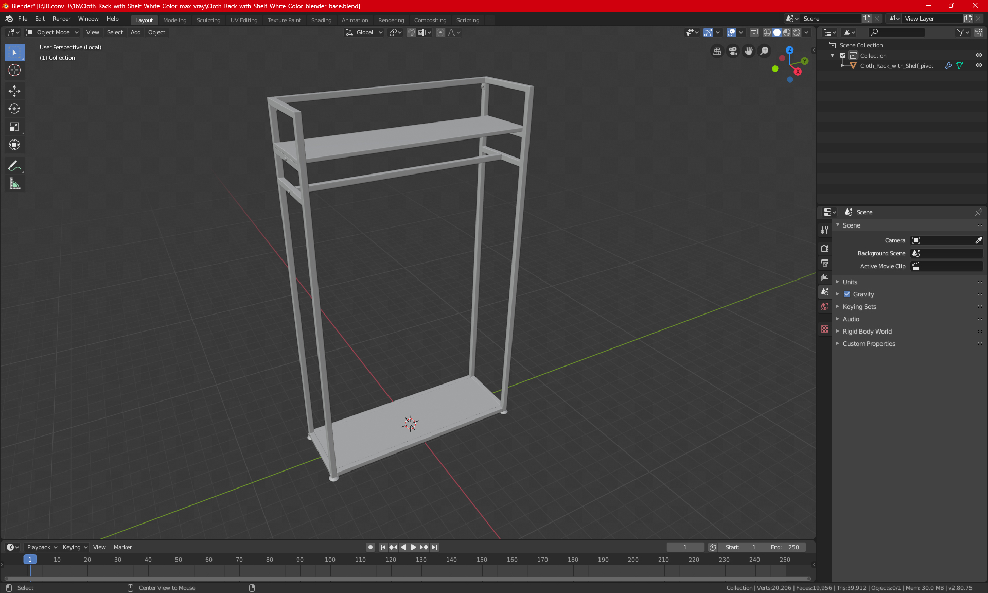 3D Cloth Rack with Shelf White Color model