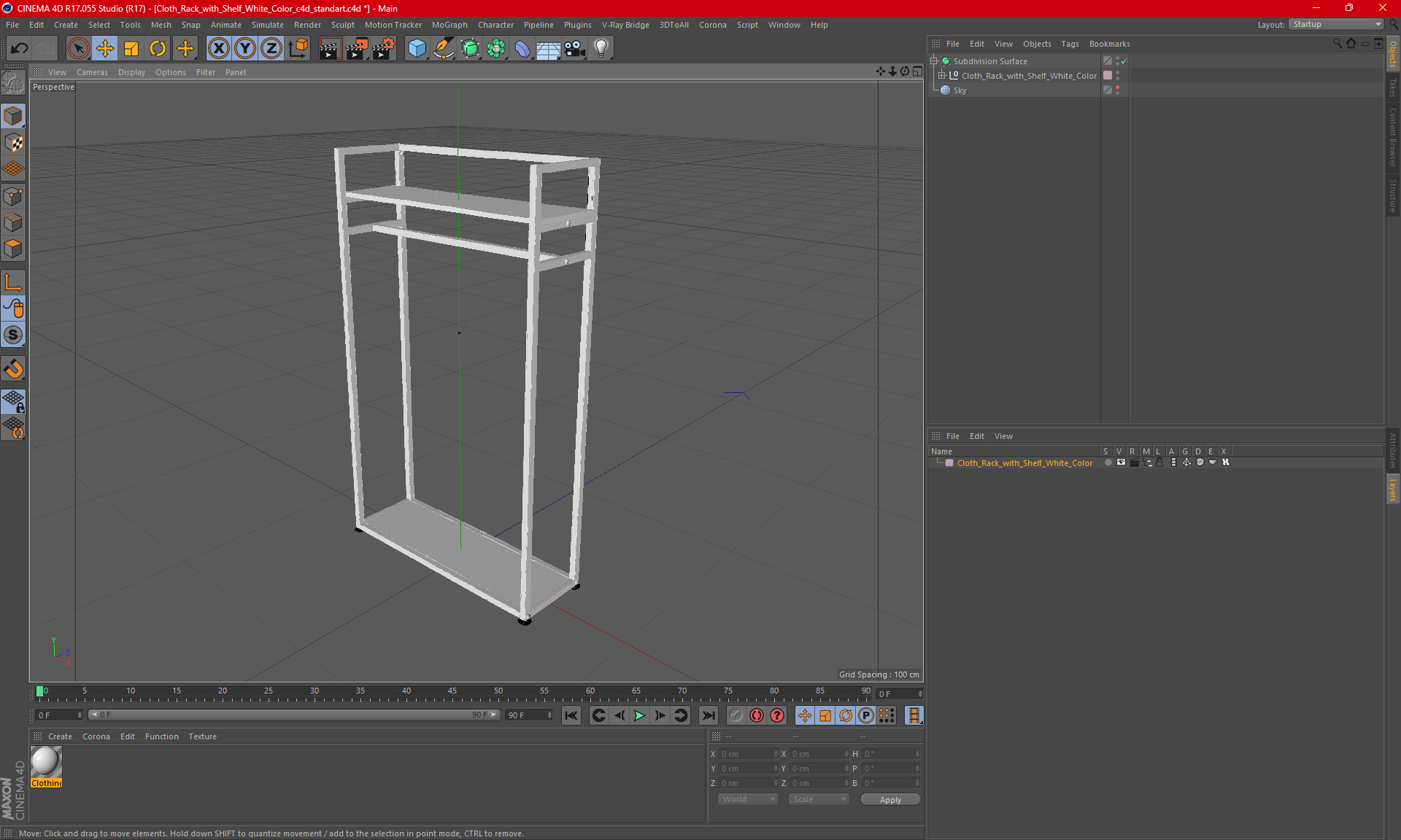 3D Cloth Rack with Shelf White Color model