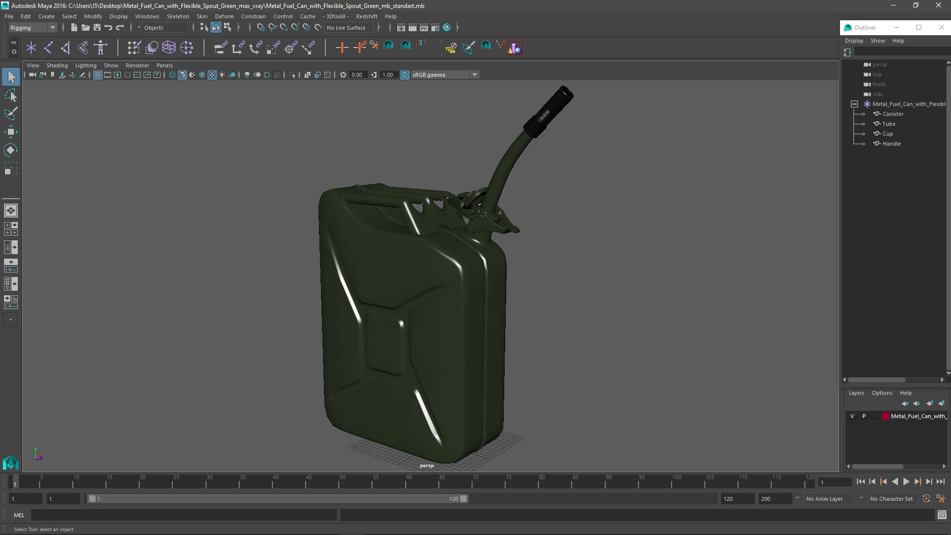 3D model Metal Fuel Can with Flexible Spout Green