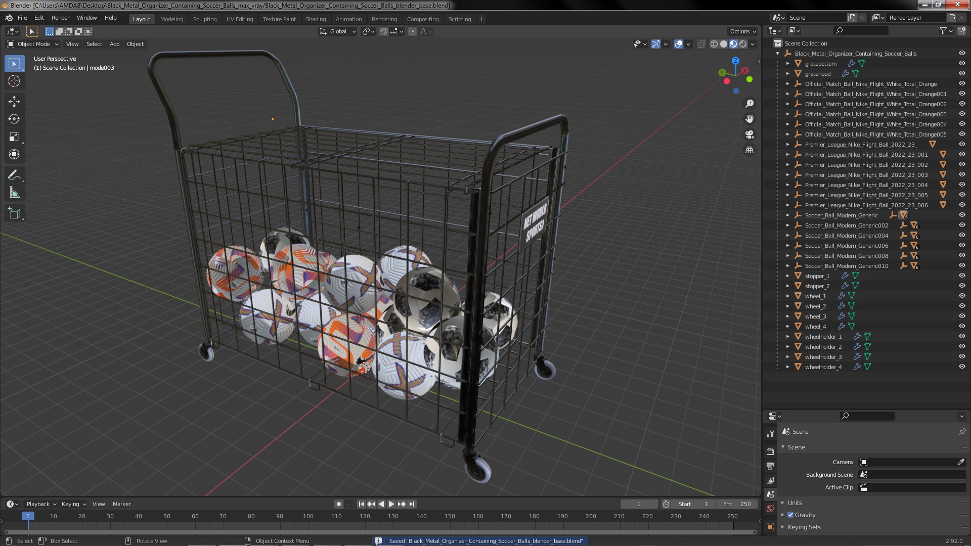 3D model Black Metal Organizer Containing Soccer Balls