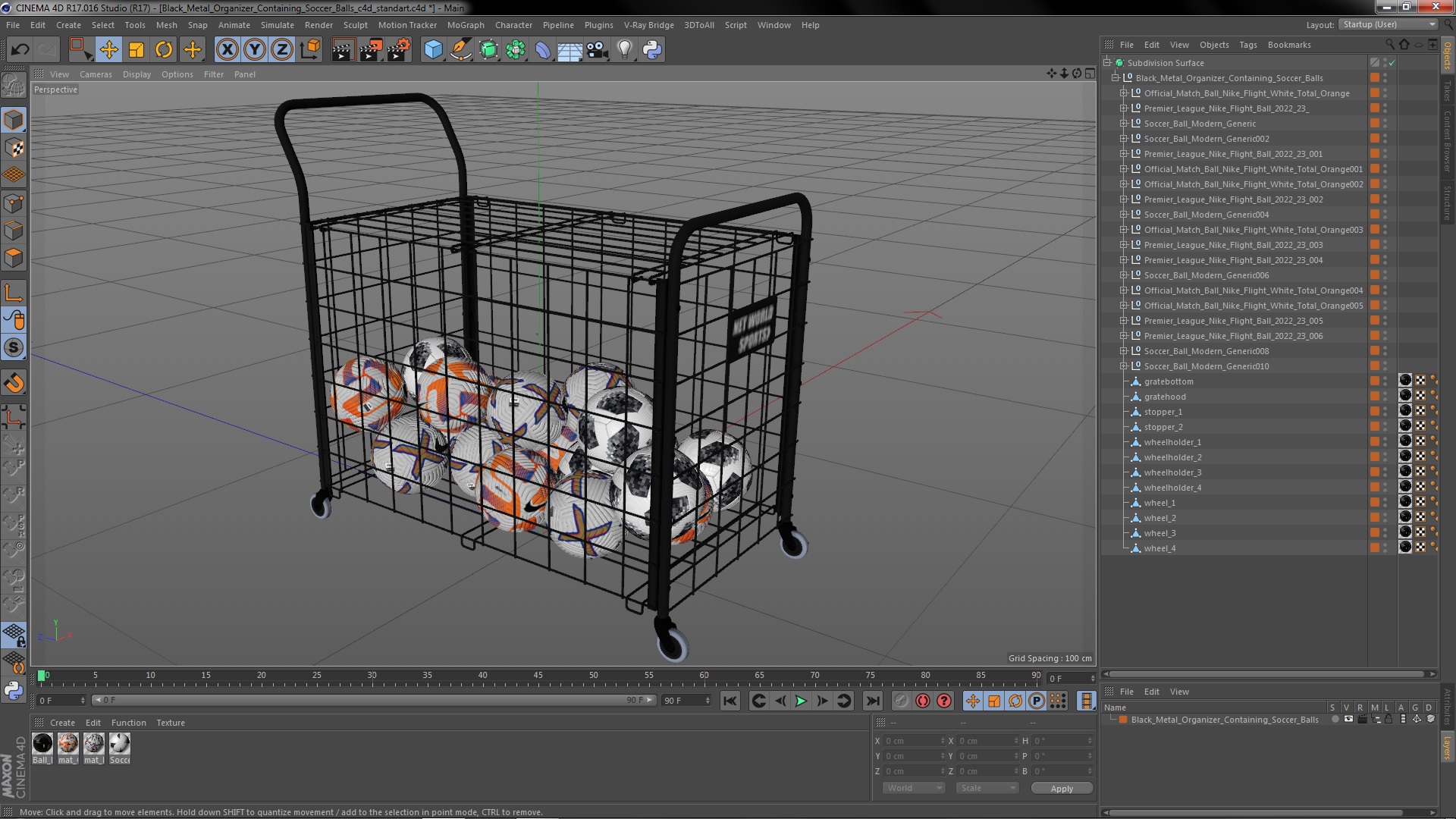 3D model Black Metal Organizer Containing Soccer Balls