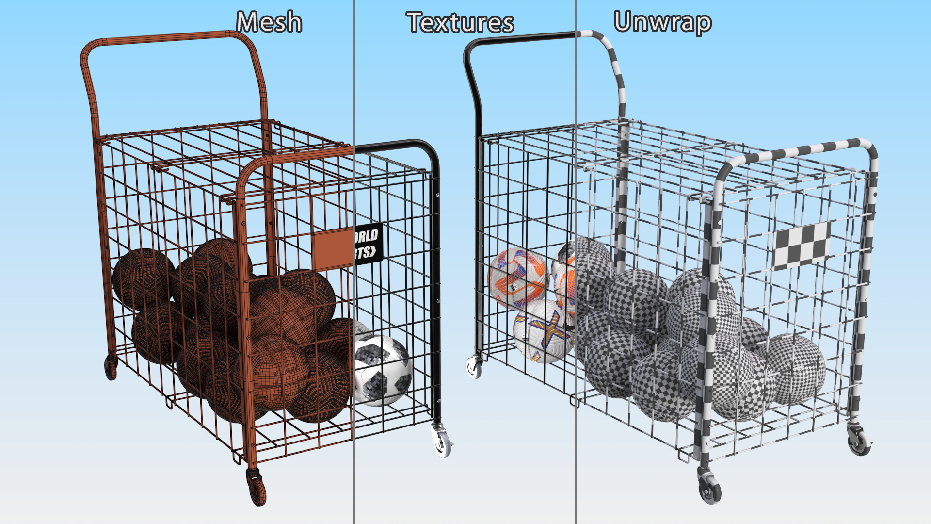 3D model Black Metal Organizer Containing Soccer Balls