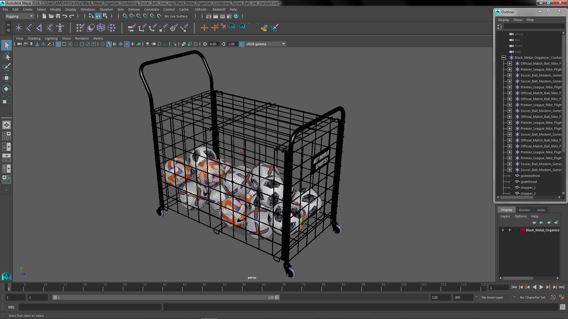 3D model Black Metal Organizer Containing Soccer Balls