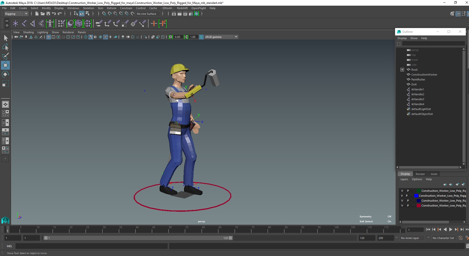 Construction Worker Low Poly Rigged for Maya 3D model