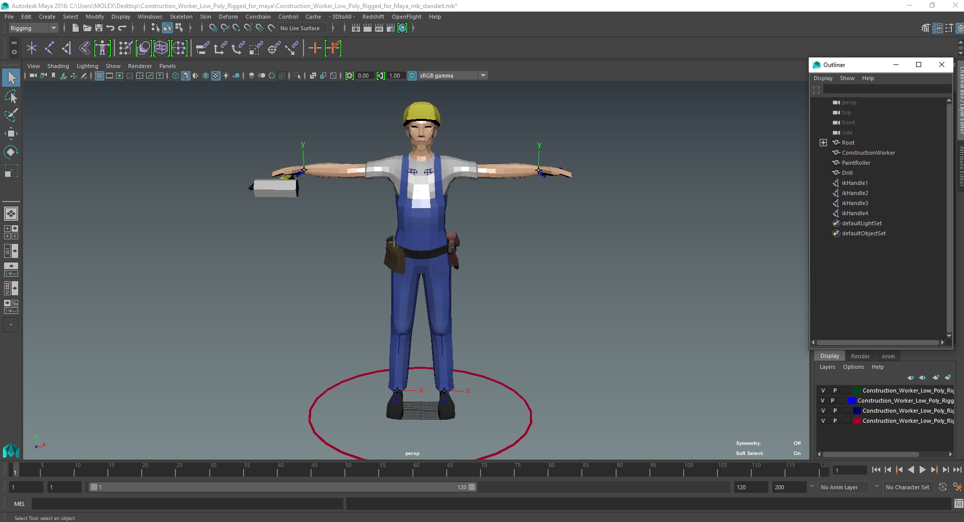 Construction Worker Low Poly Rigged for Maya 3D model