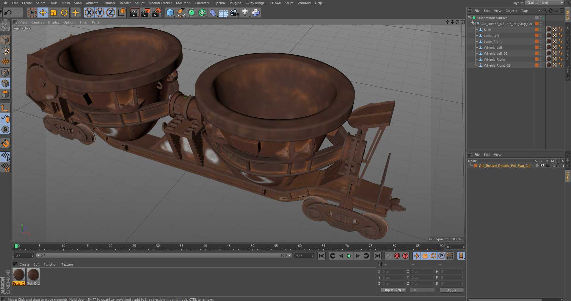 3D model Old Rusted Double Pot Slag Car