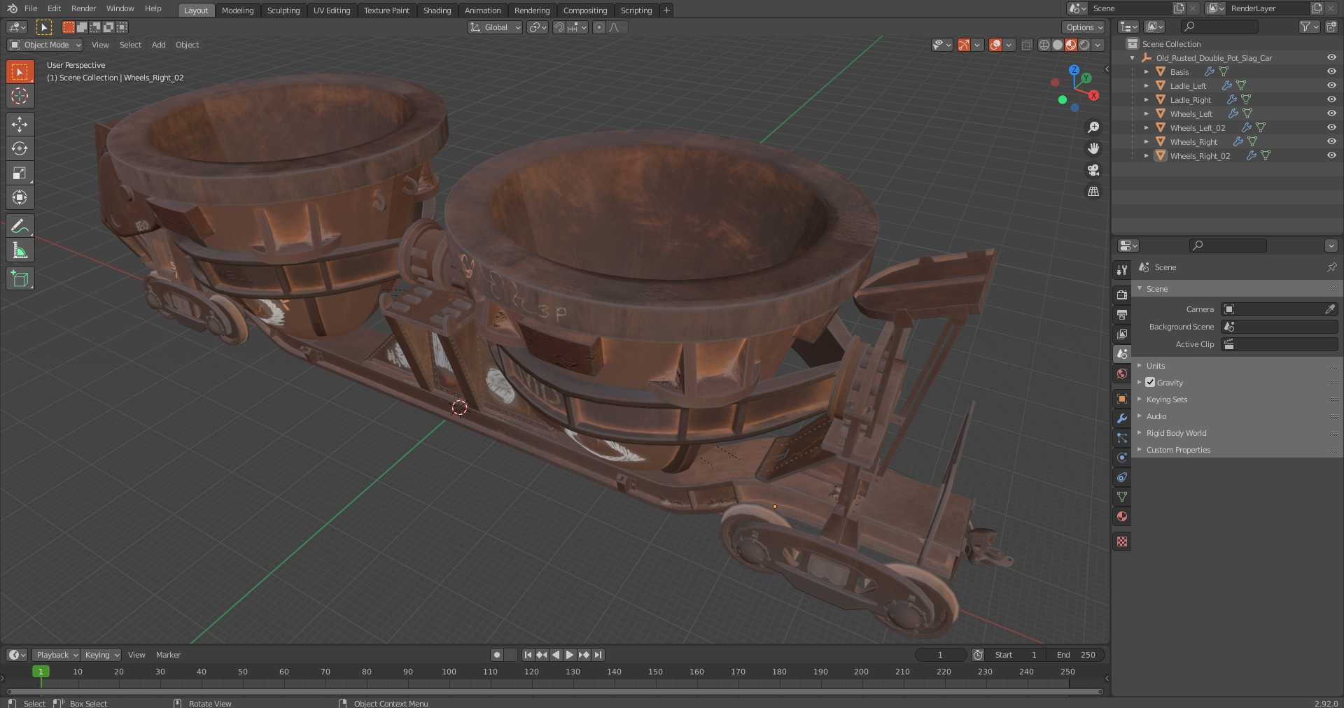3D model Old Rusted Double Pot Slag Car