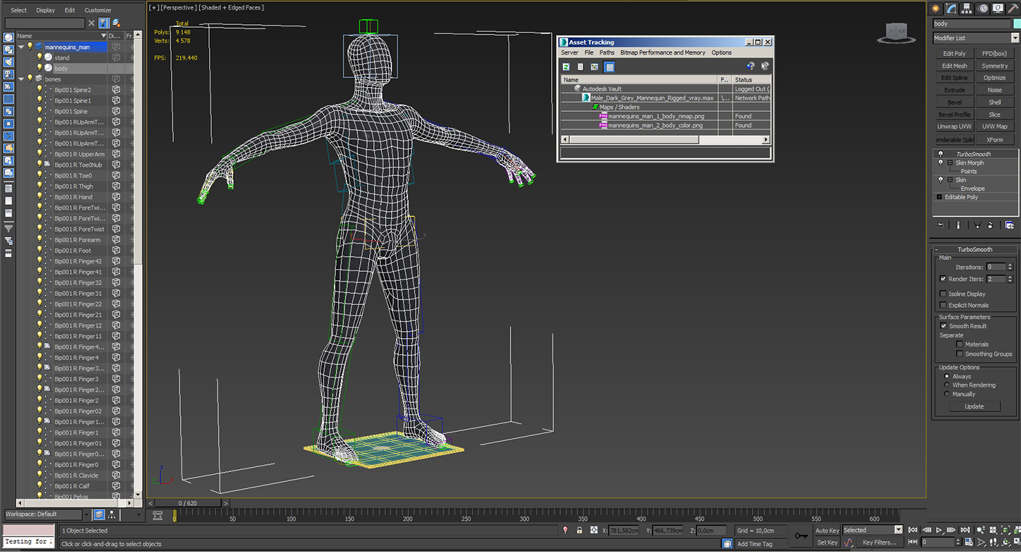 3D Male Dark Grey Mannequin Rigged