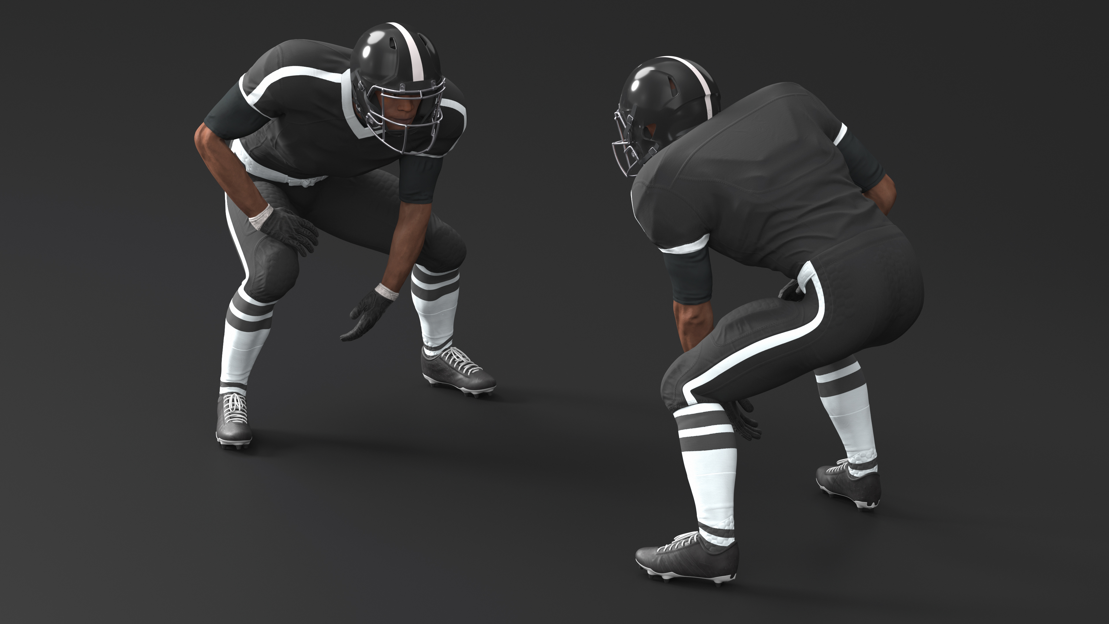 3D Black Man American Football Player Crouching Black Uniform model