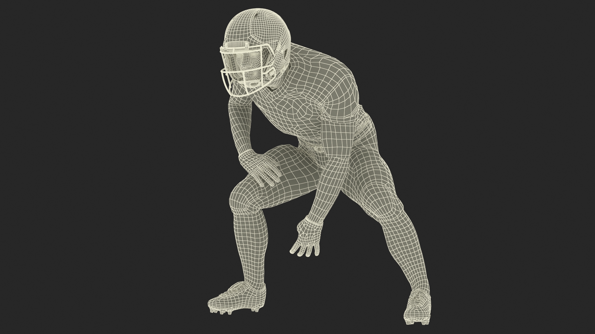 3D Black Man American Football Player Crouching Black Uniform model