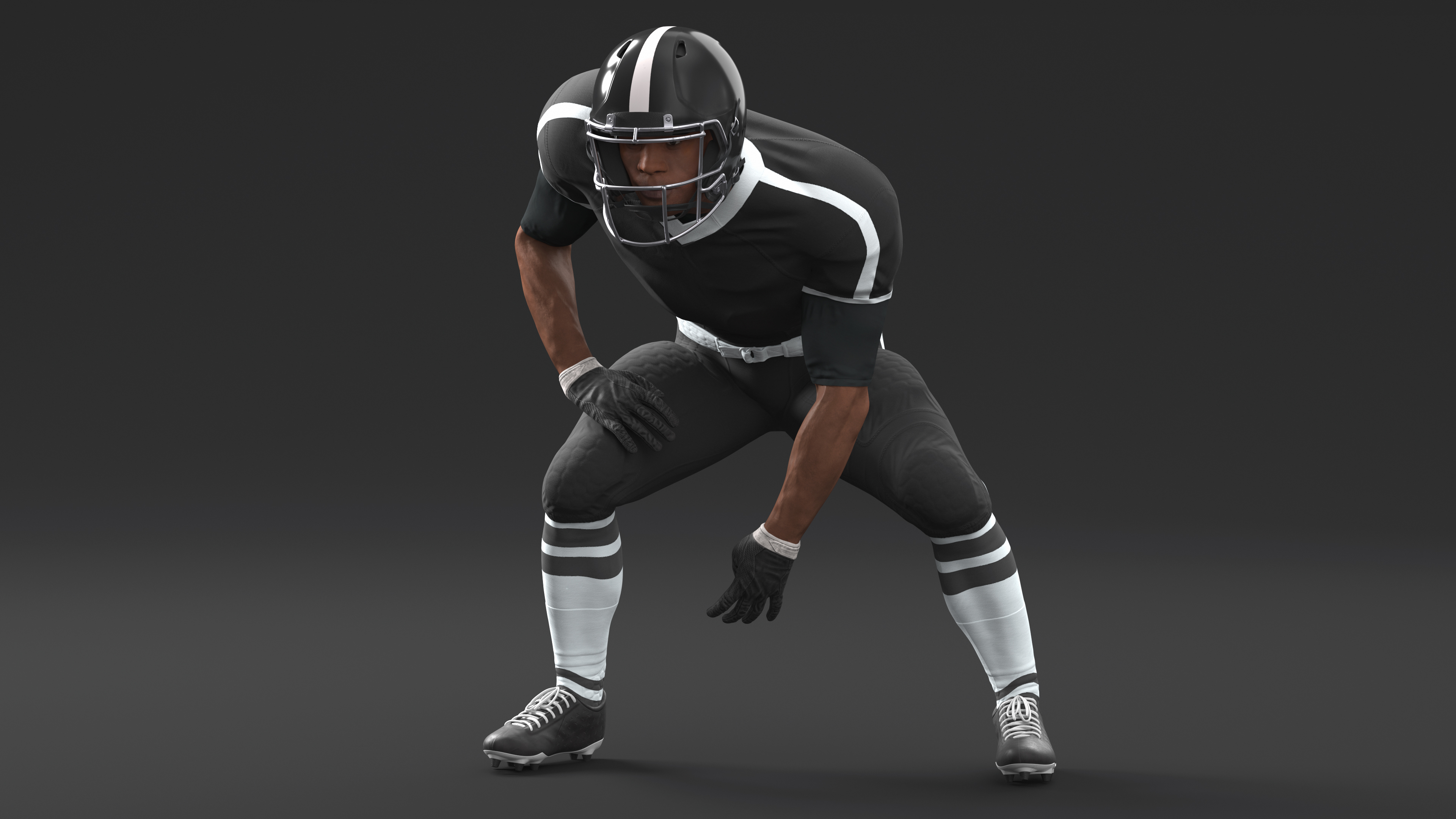 3D Black Man American Football Player Crouching Black Uniform model