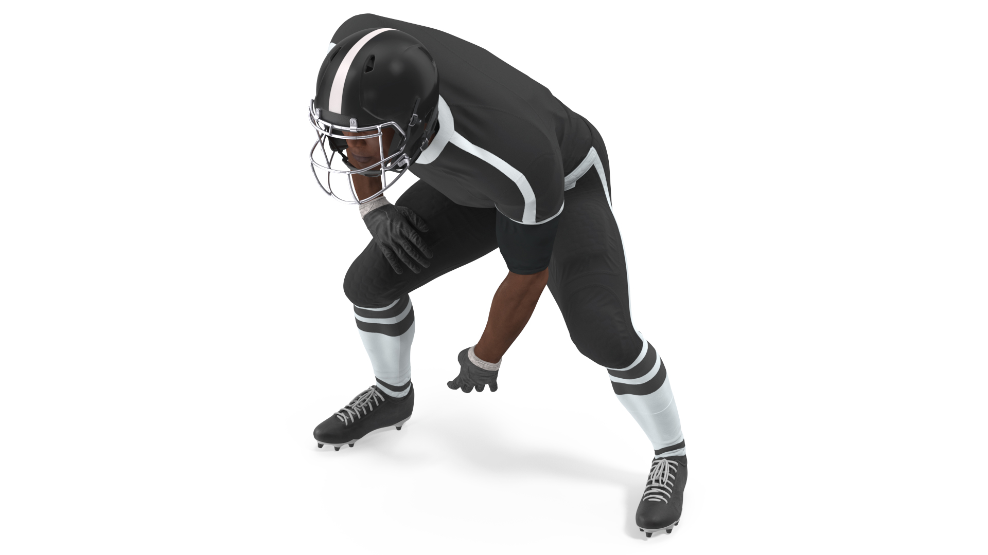 3D Black Man American Football Player Crouching Black Uniform model