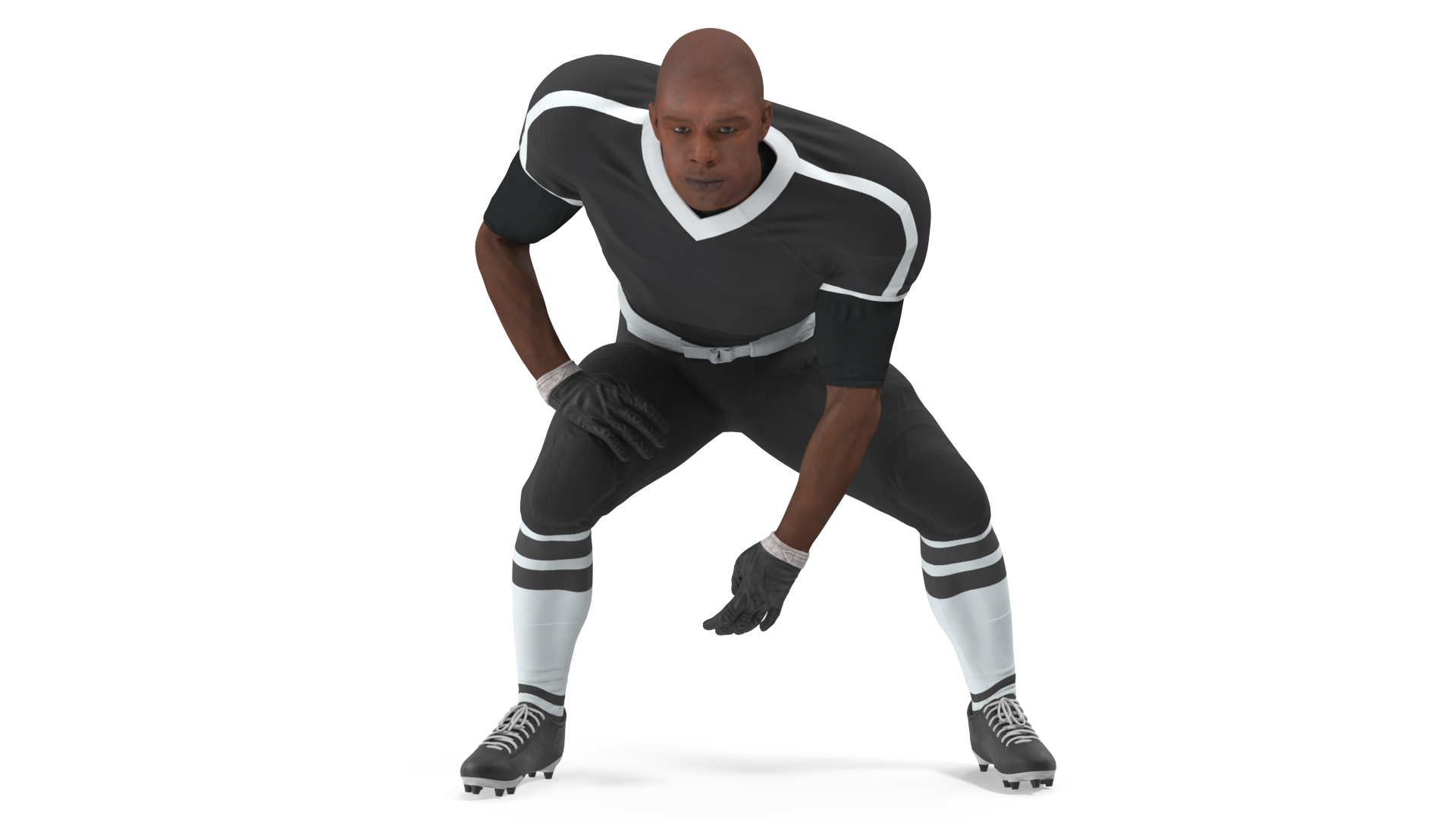 3D Black Man American Football Player Crouching Black Uniform model