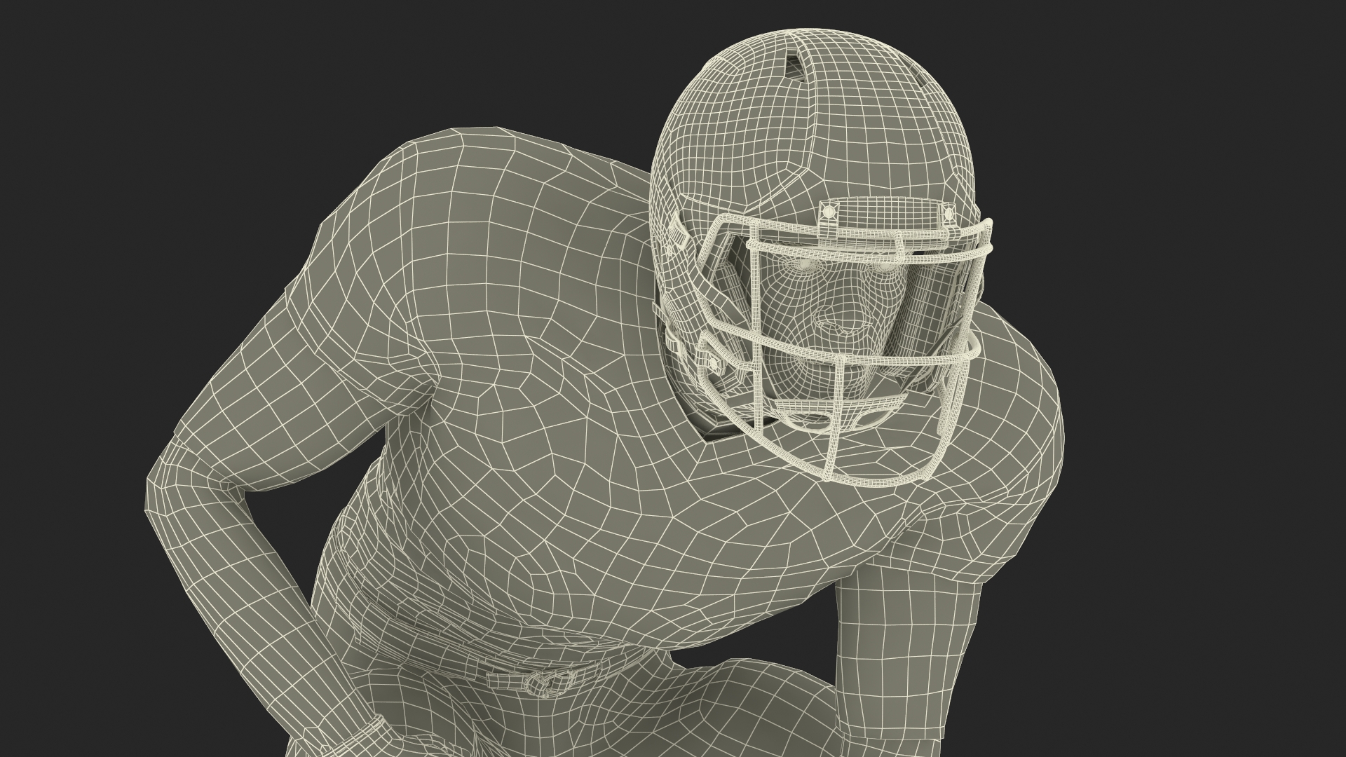 3D Black Man American Football Player Crouching Black Uniform model