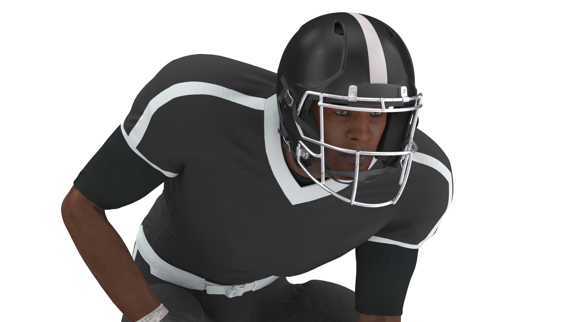 3D Black Man American Football Player Crouching Black Uniform model