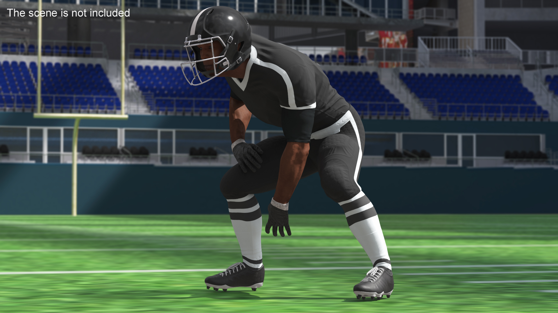 3D Black Man American Football Player Crouching Black Uniform model