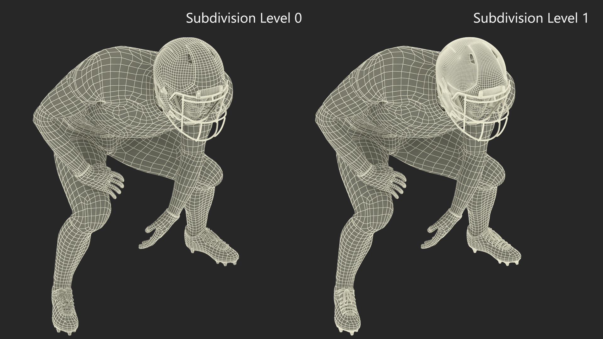 3D Black Man American Football Player Crouching Black Uniform model