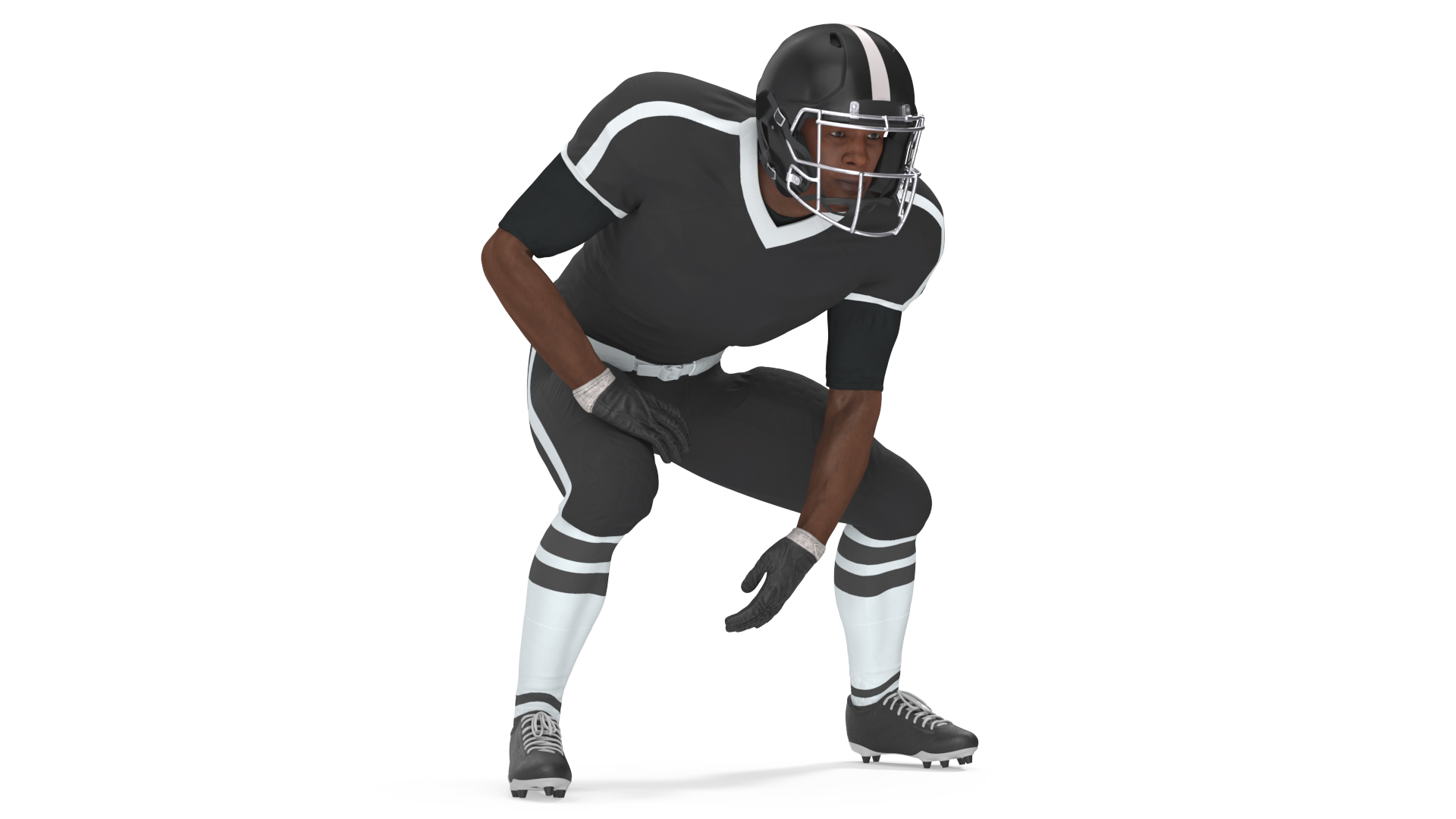 3D Black Man American Football Player Crouching Black Uniform model