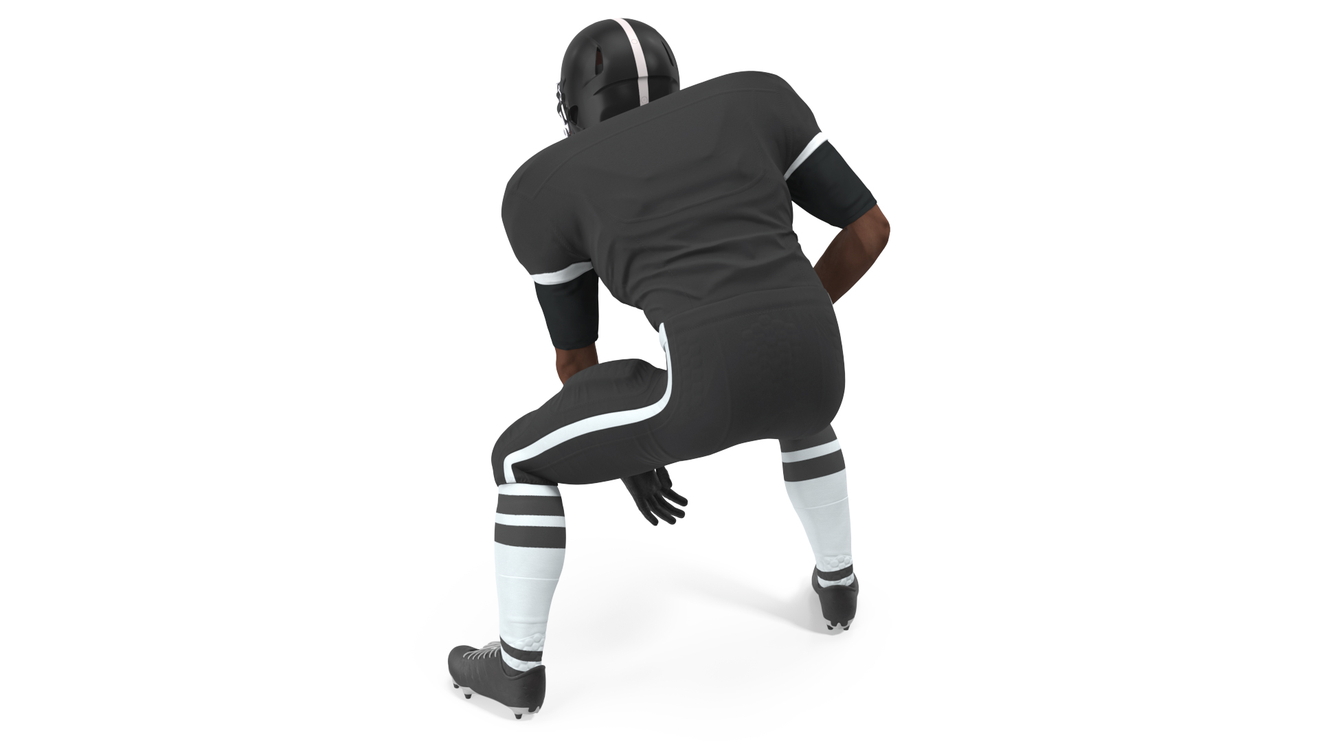 3D Black Man American Football Player Crouching Black Uniform model