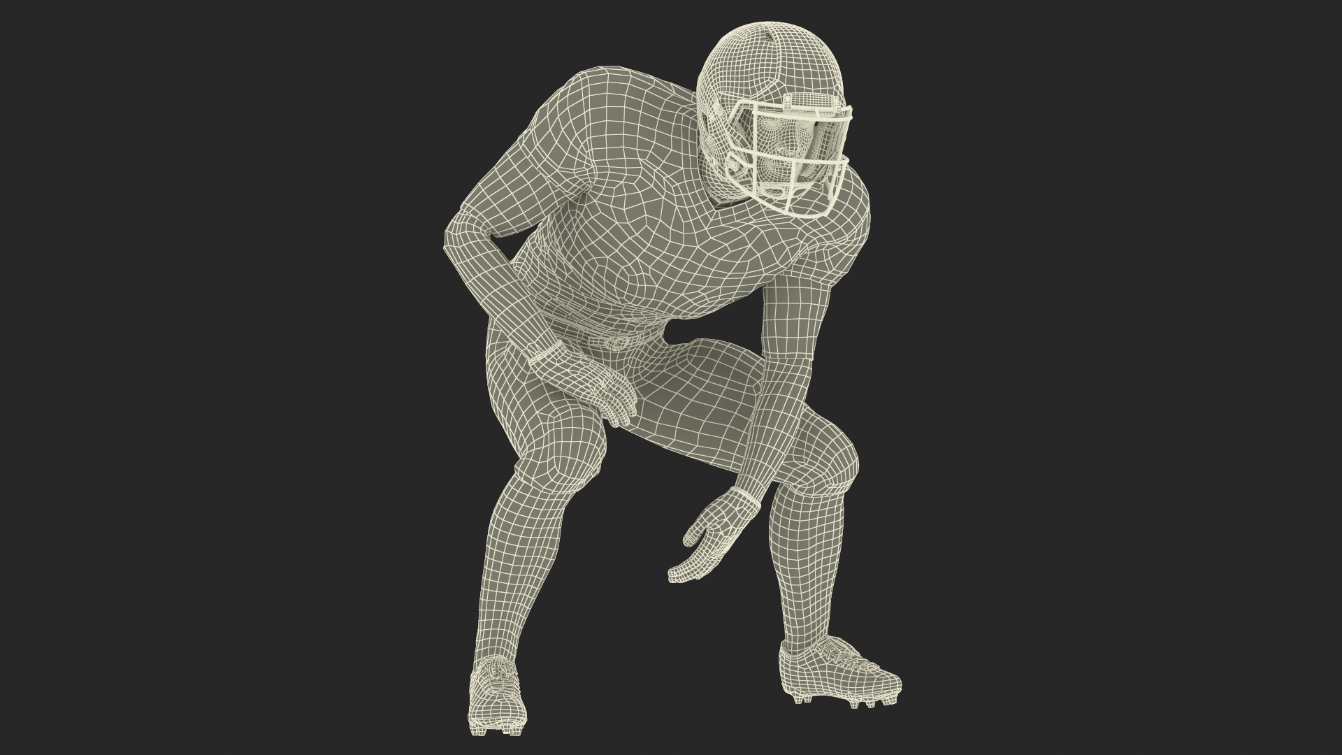 3D Black Man American Football Player Crouching Black Uniform model