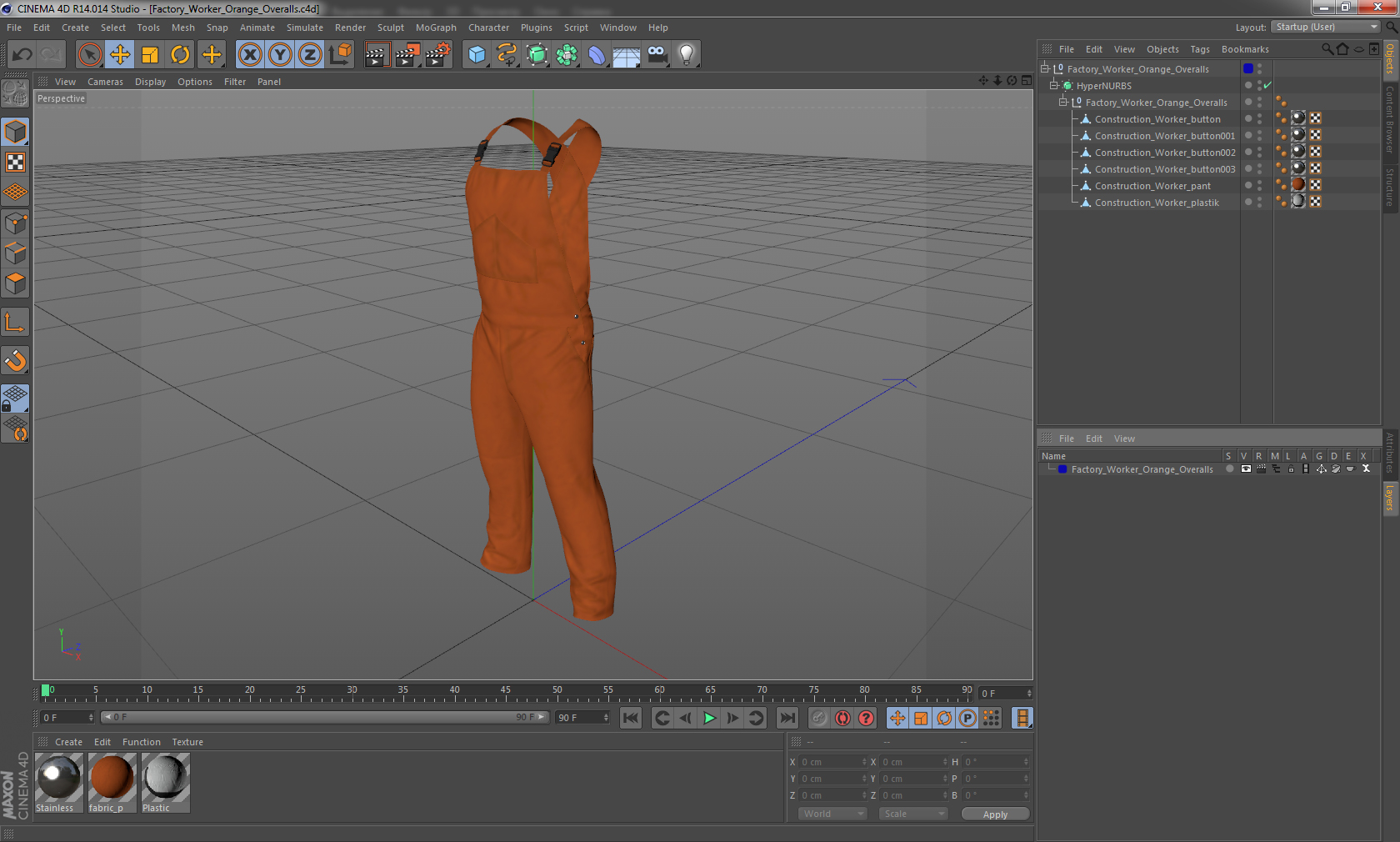3D model Factory Worker Orange Overalls