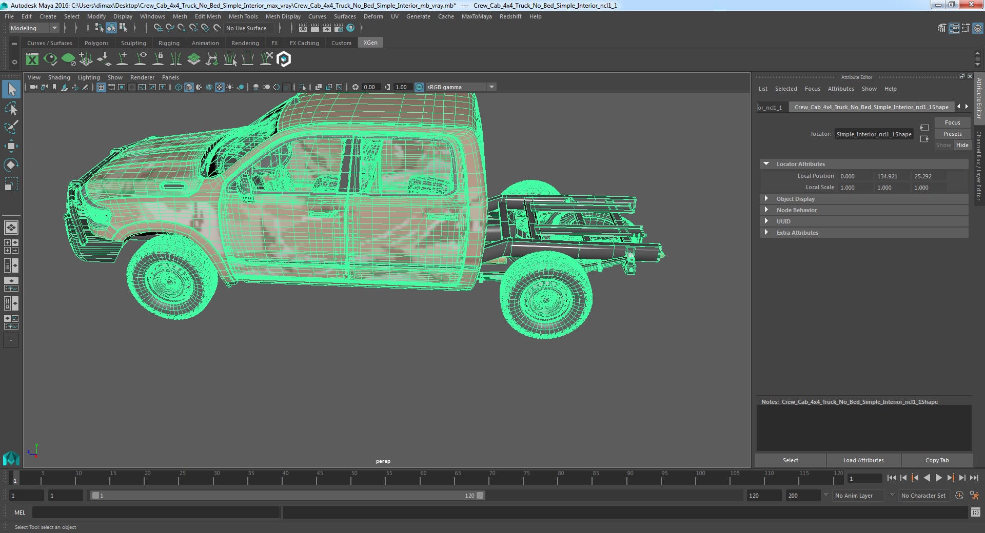 3D Crew Cab 4x4 Truck No Bed Simple Interior