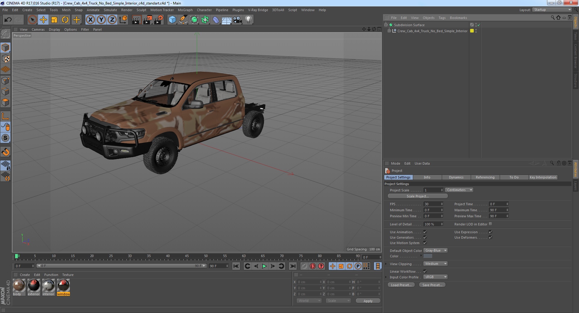 3D Crew Cab 4x4 Truck No Bed Simple Interior