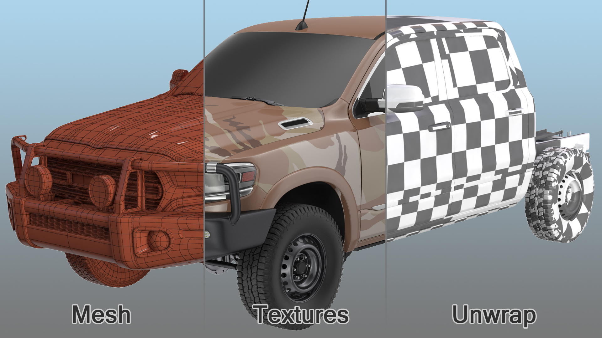3D Crew Cab 4x4 Truck No Bed Simple Interior