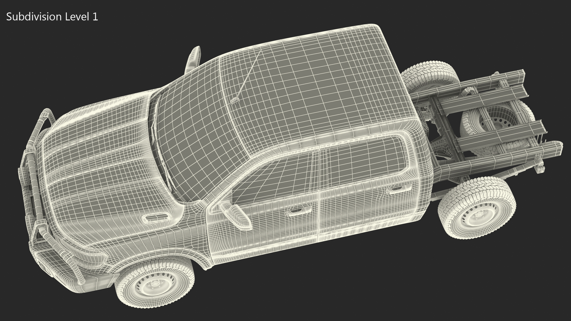 3D Crew Cab 4x4 Truck No Bed Simple Interior