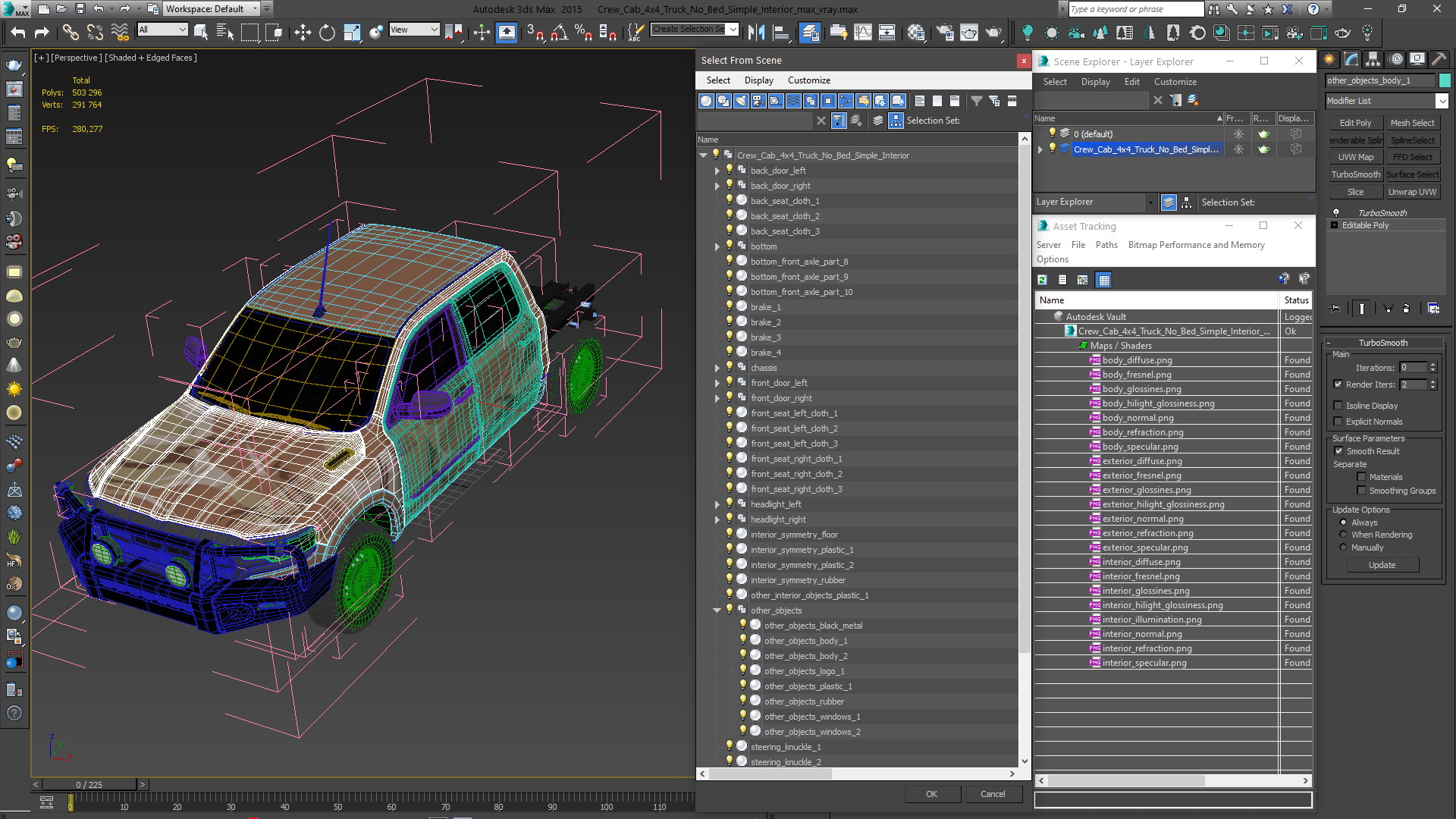 3D Crew Cab 4x4 Truck No Bed Simple Interior