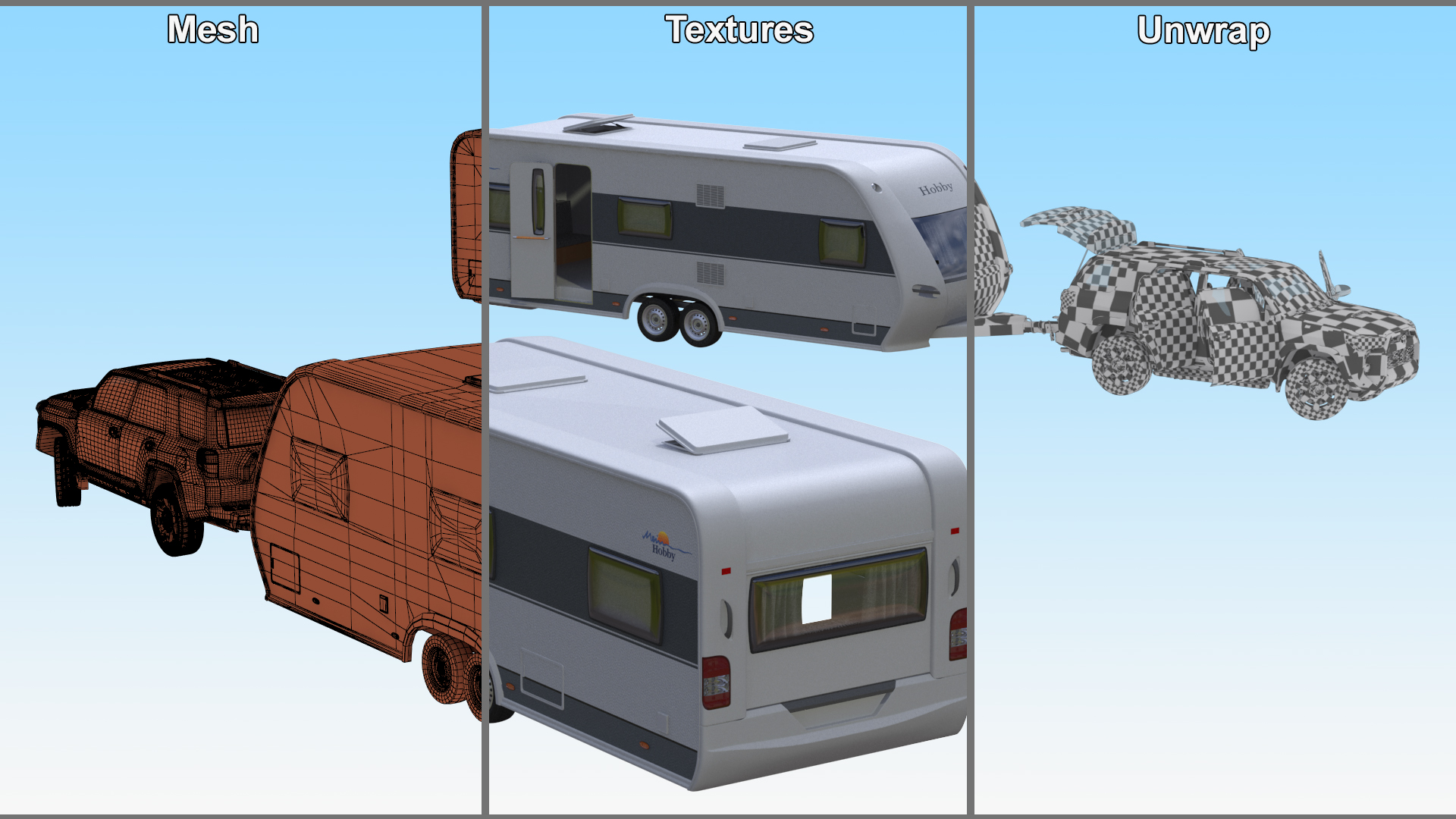 Toyota 4Runner Towing Caravan Hobby Rigged 3D