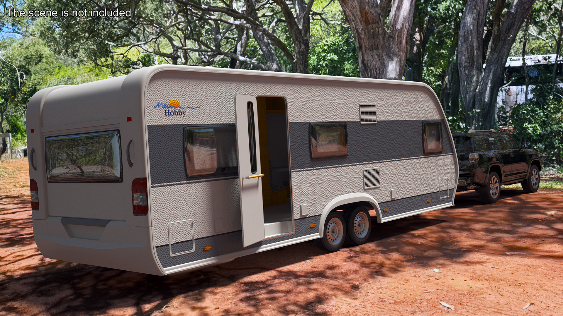 Toyota 4Runner Towing Caravan Hobby Rigged 3D